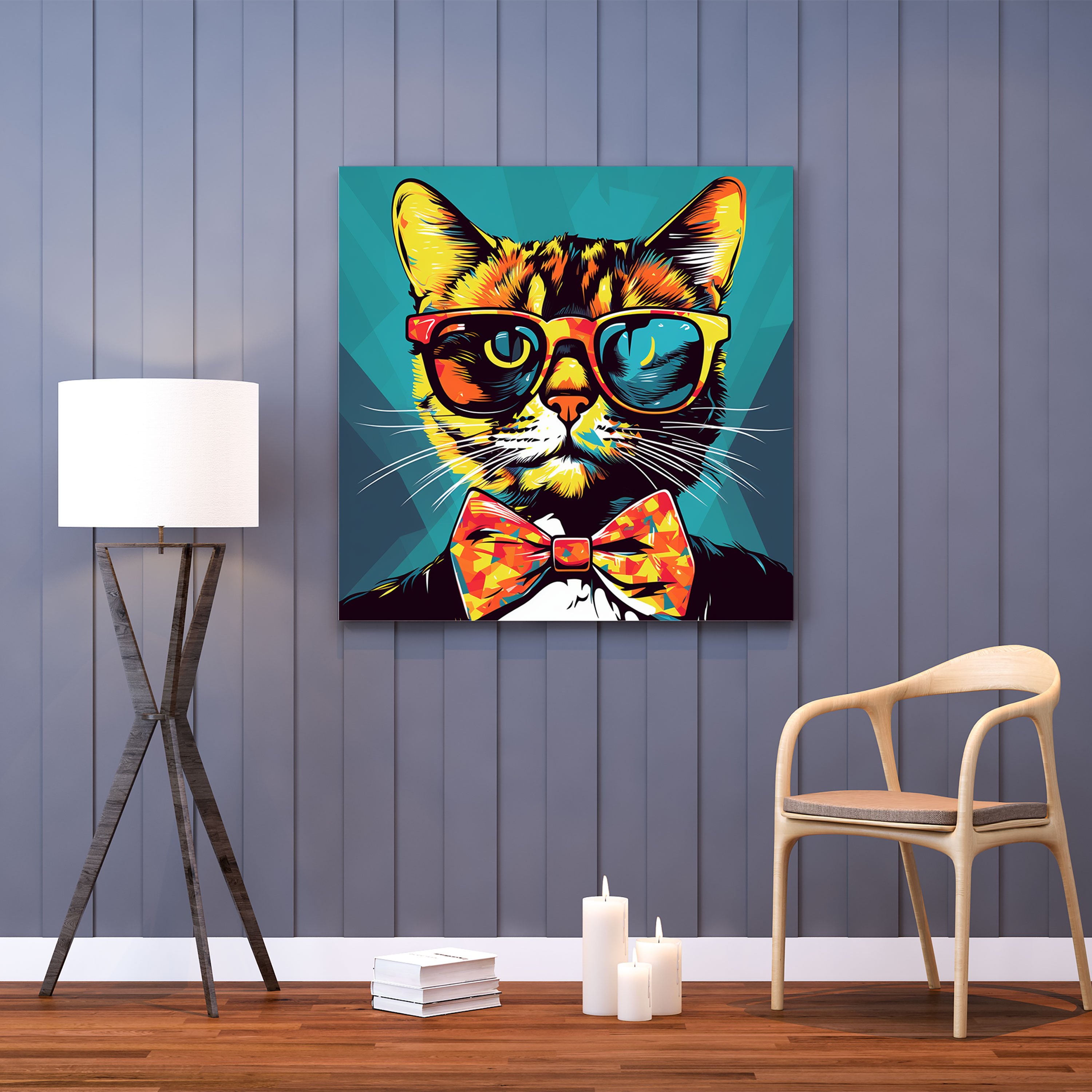 Trendiges Wandkunstwerk: Verspielte Sonnenbrillen-Katze - Stilvolles Wohnaccessoire Leinwandbild