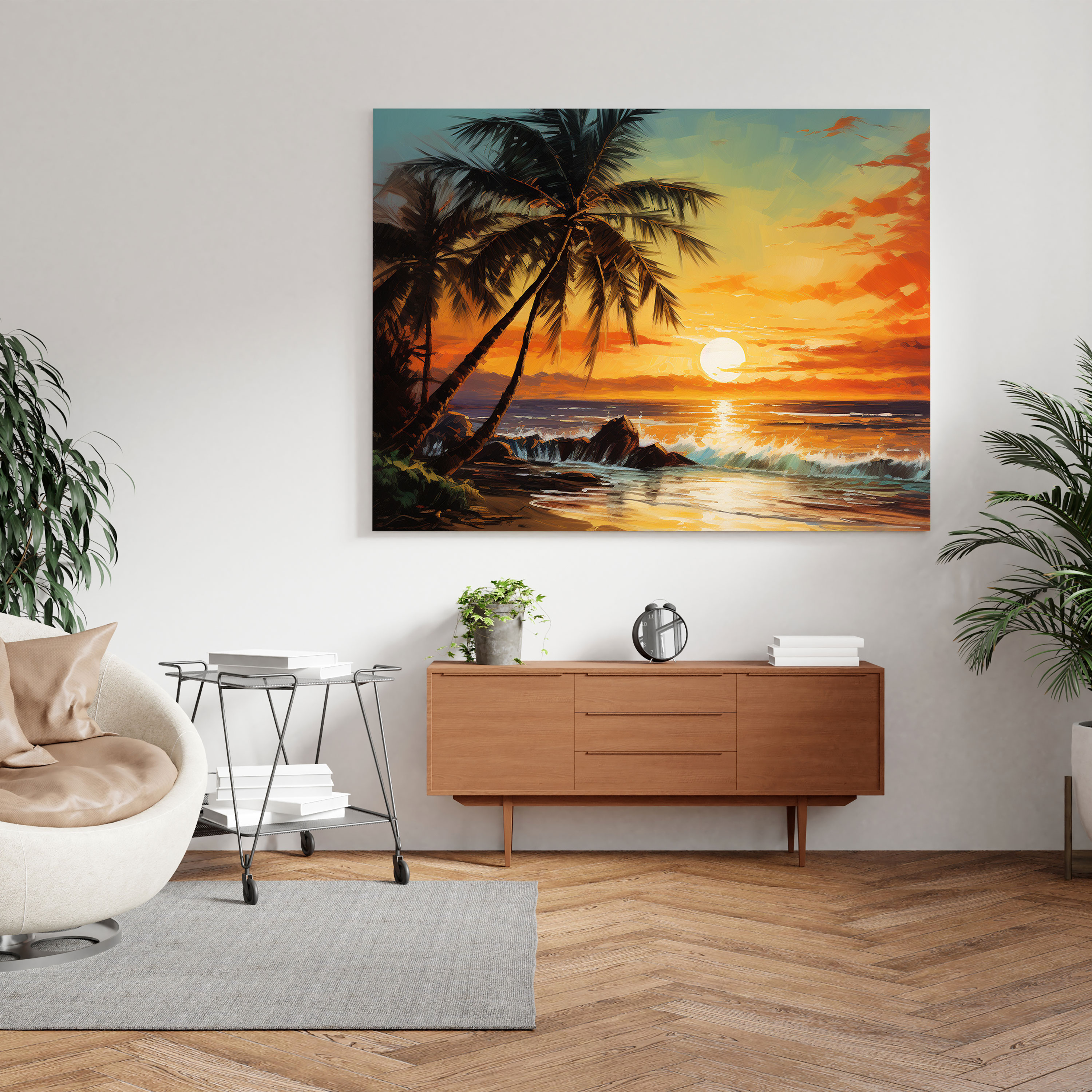 Stilvolle Strandsonnenuntergang Wanddekoration - Leinwand im Sonnenuntergangsdesign