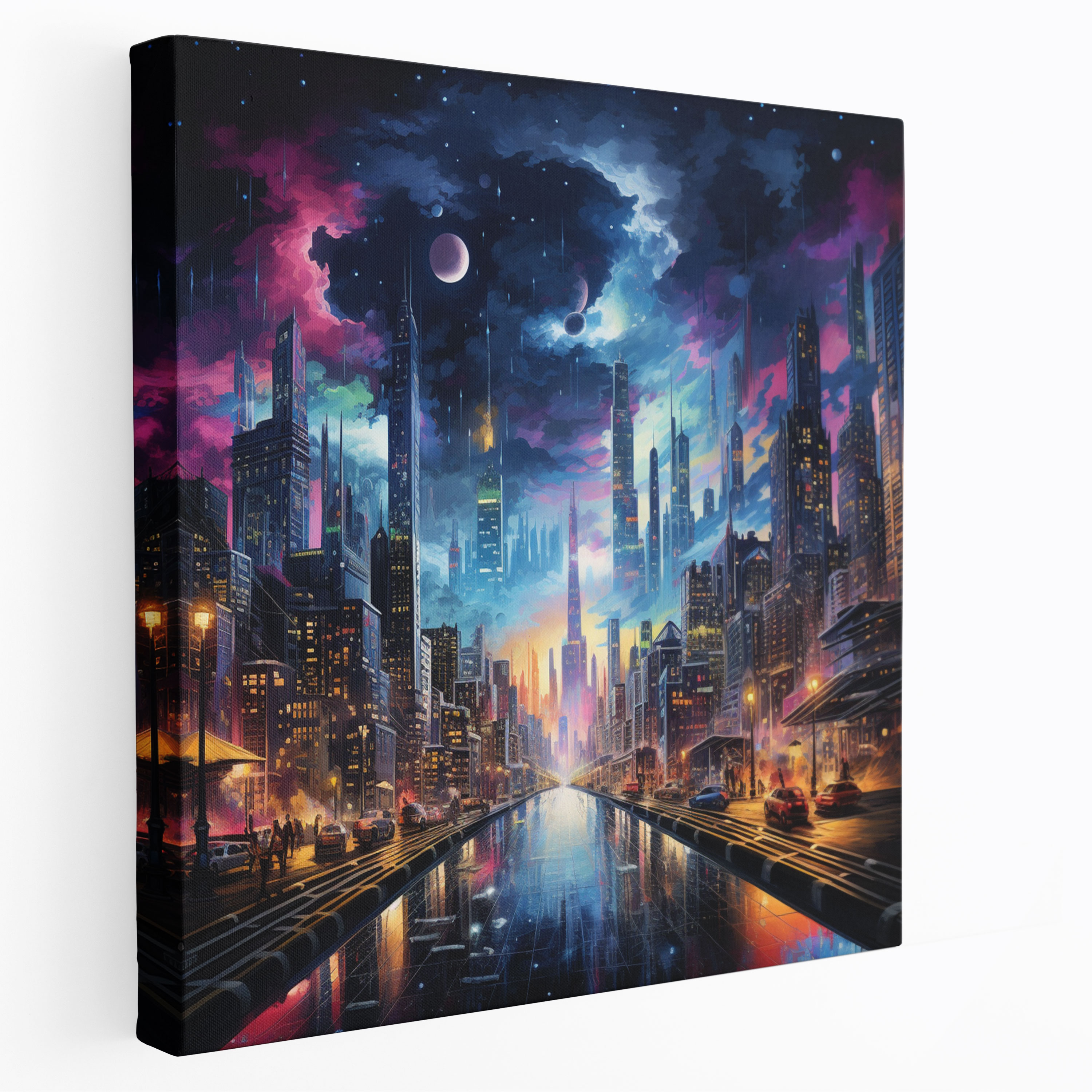 Städtisches Nachtleben-Leinwandbild - Cool Nacht Wanddekoration