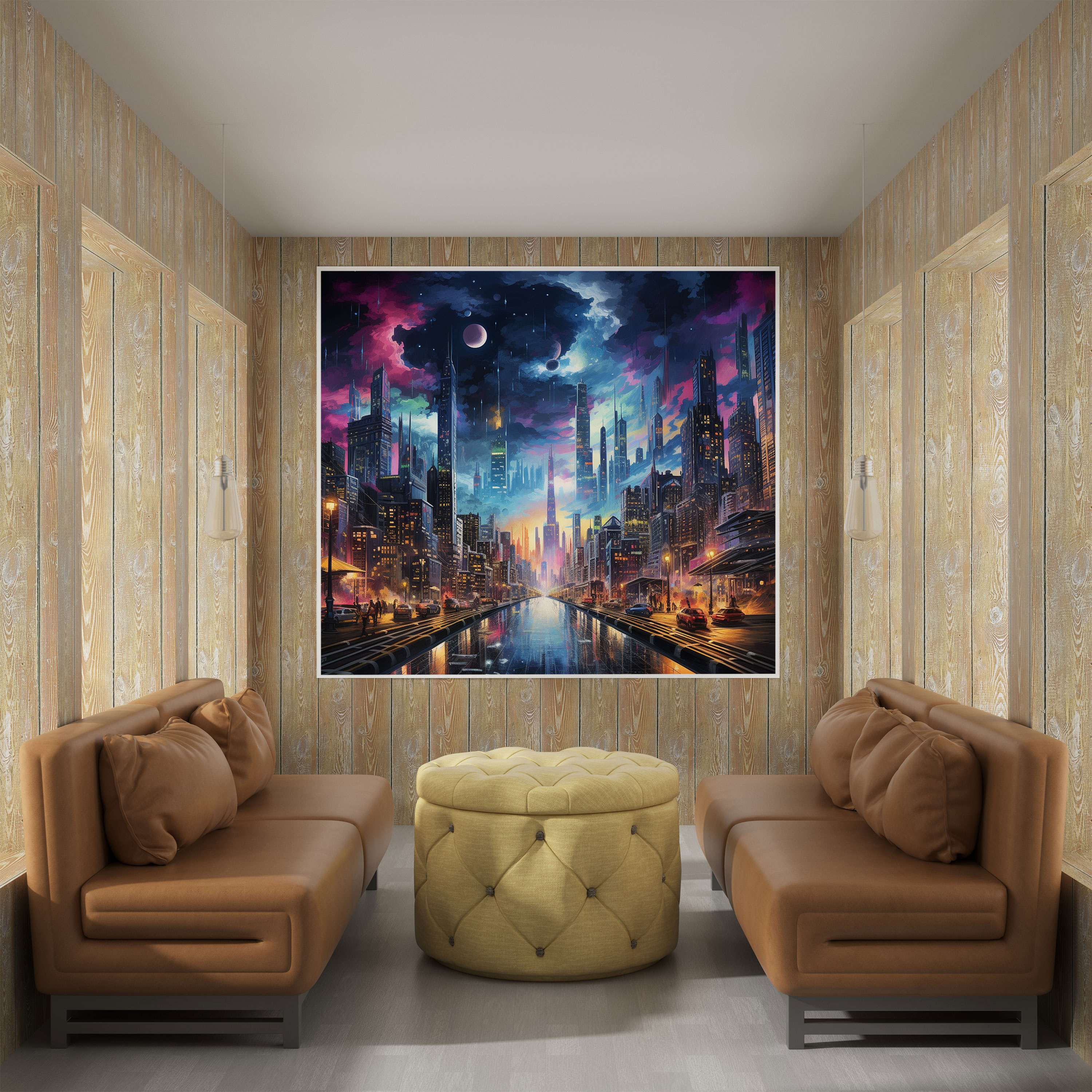Städtisches Nachtleben-Leinwandbild - Cool Nacht Wanddekoration