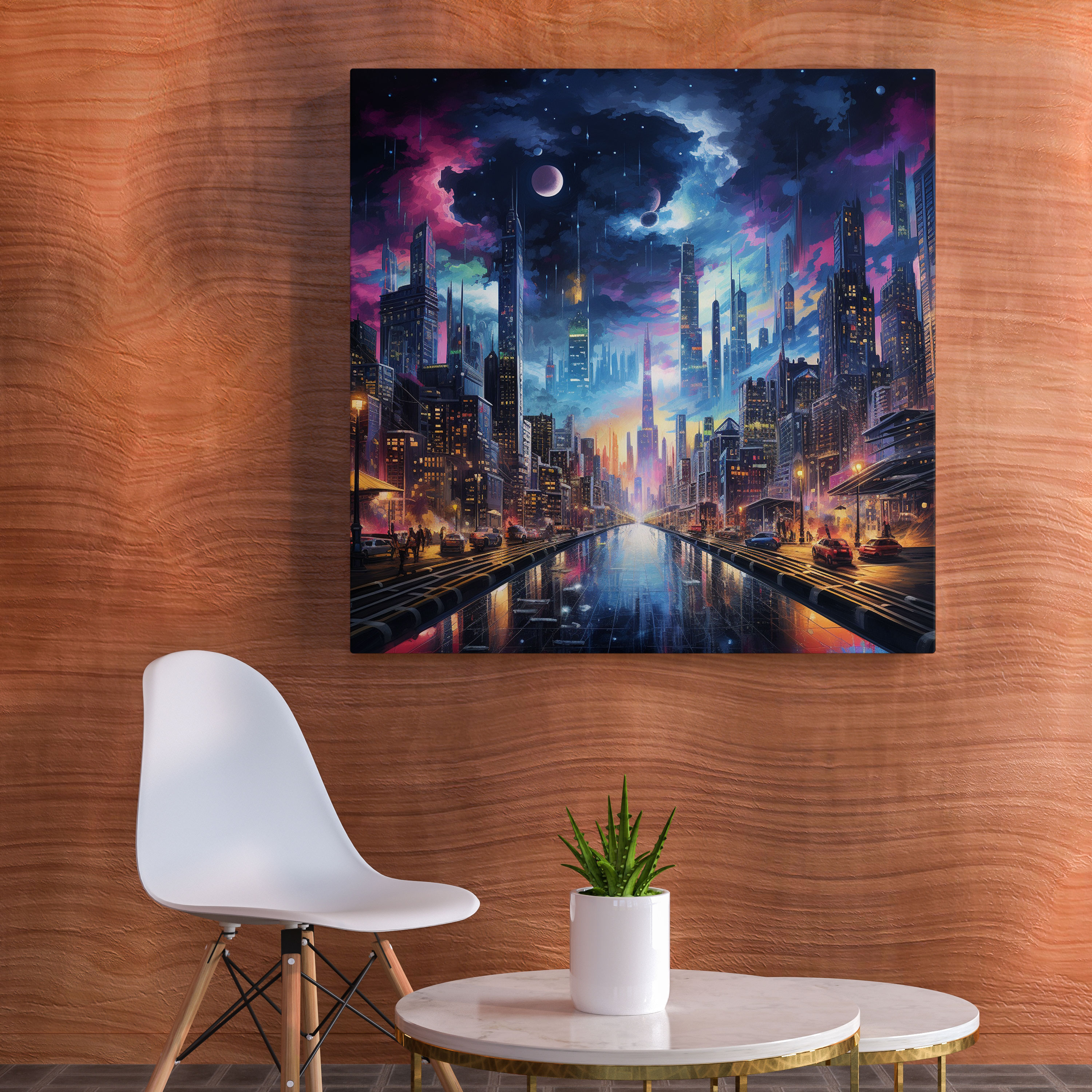 Städtisches Nachtleben-Leinwandbild - Cool Nacht Wanddekoration
