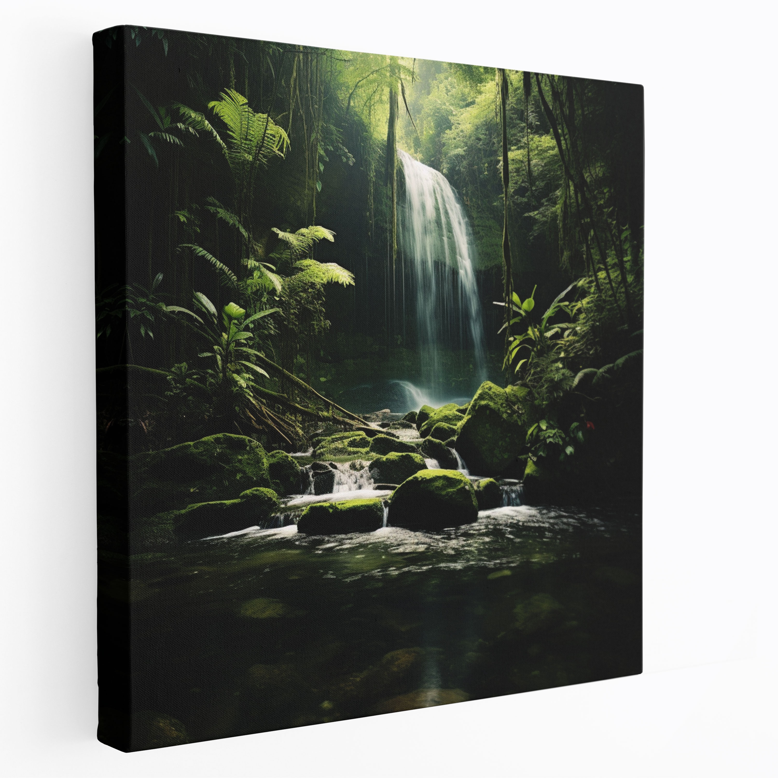 Cool Waterfall Canvas Print - Cool, Wall Decoration, Canvas Print, Lush Green Forest