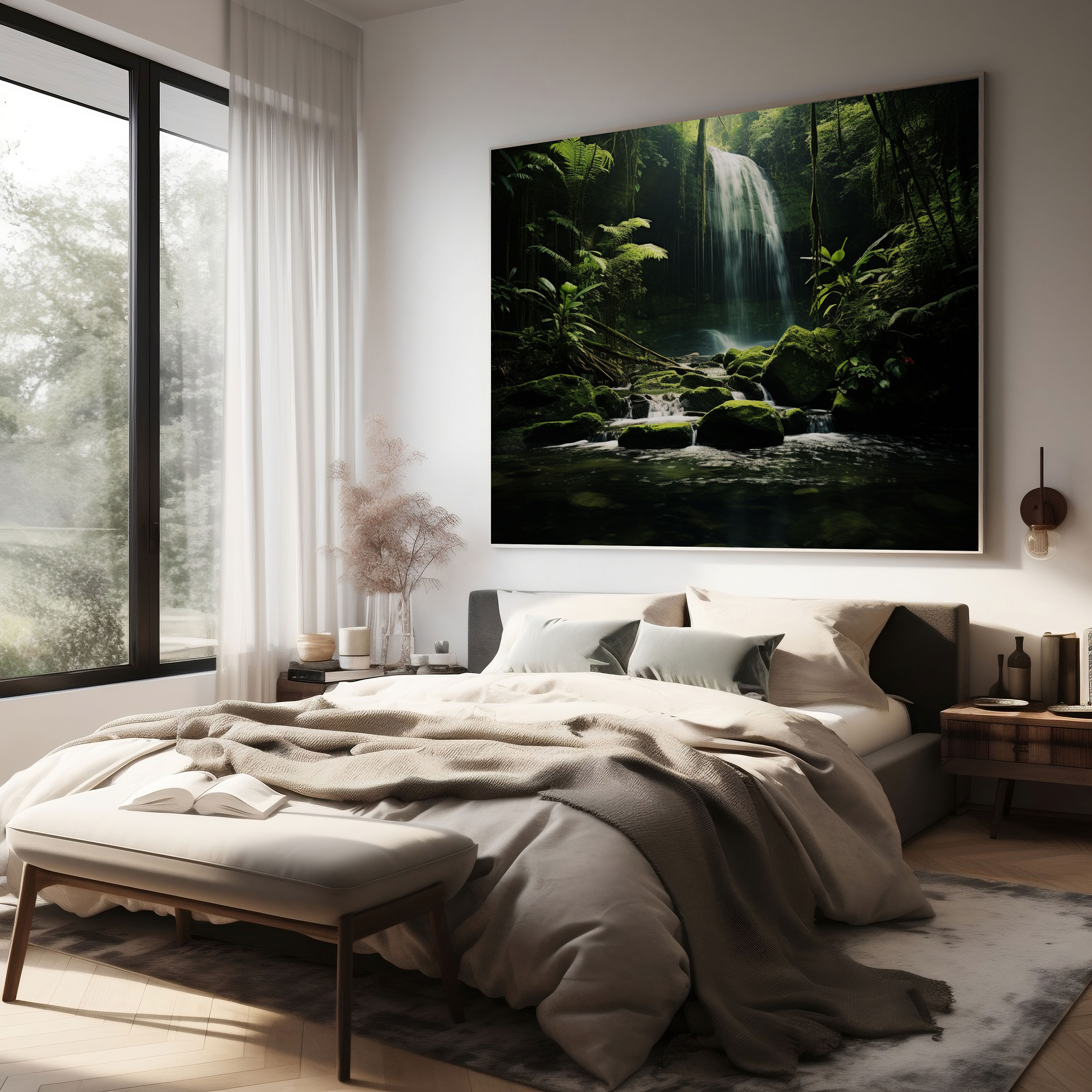 Cool Waterfall Canvas Print - Cool, Wall Decoration, Canvas Print, Lush Green Forest