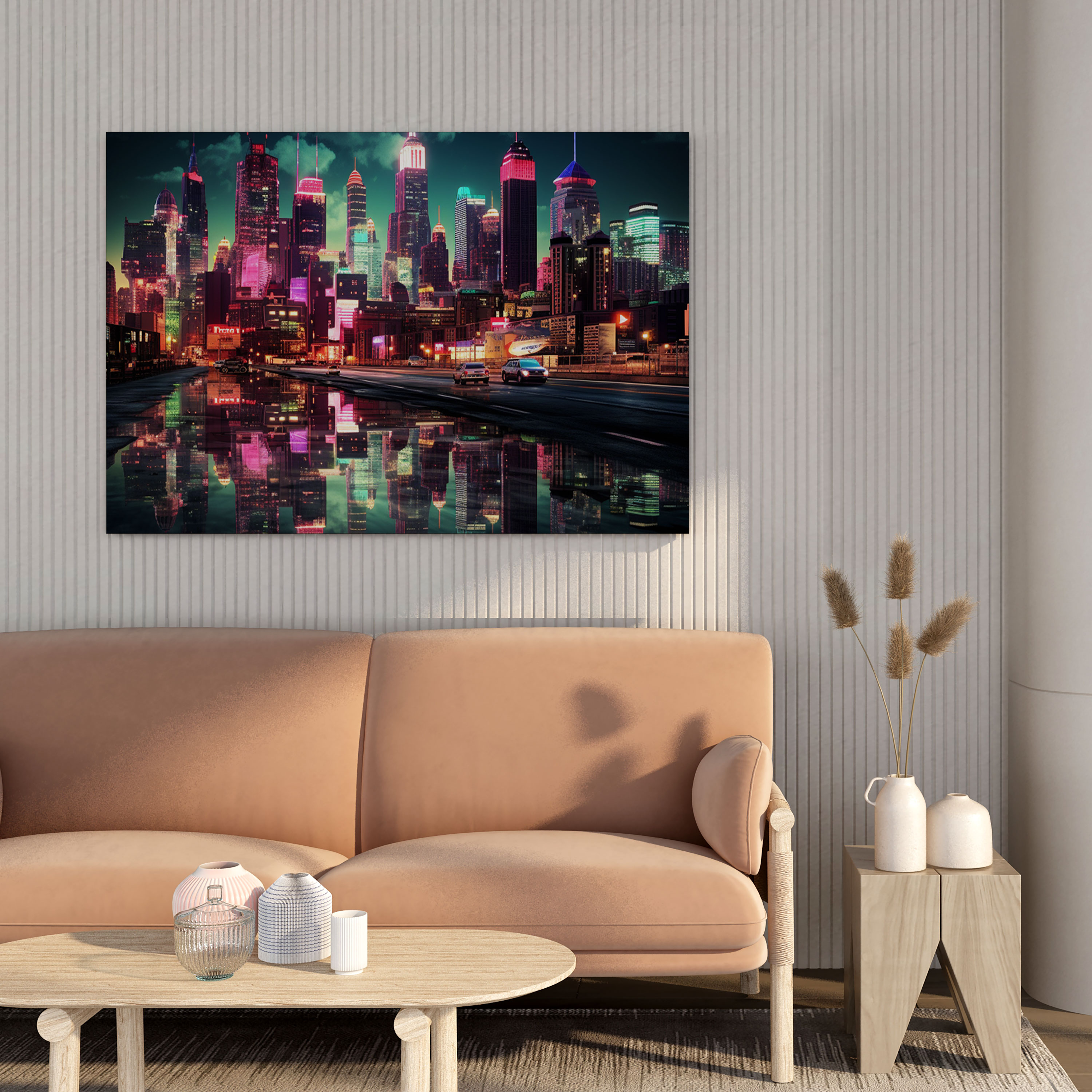Coole Wanddekoration - Neonstadt - Retro-Ästhetik Leinwandbild