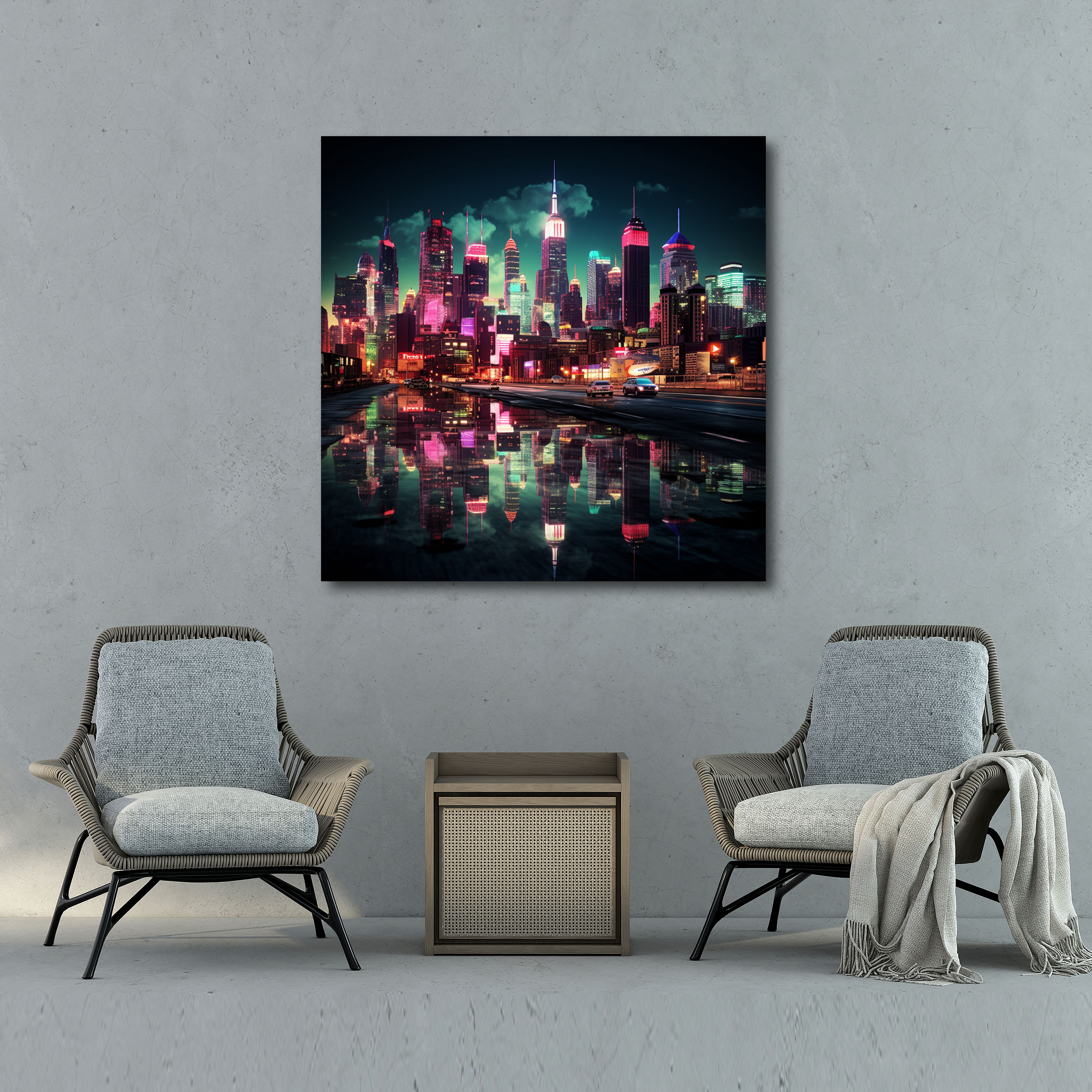 Coole Wanddekoration - Neonstadt - Retro-Ästhetik Leinwandbild