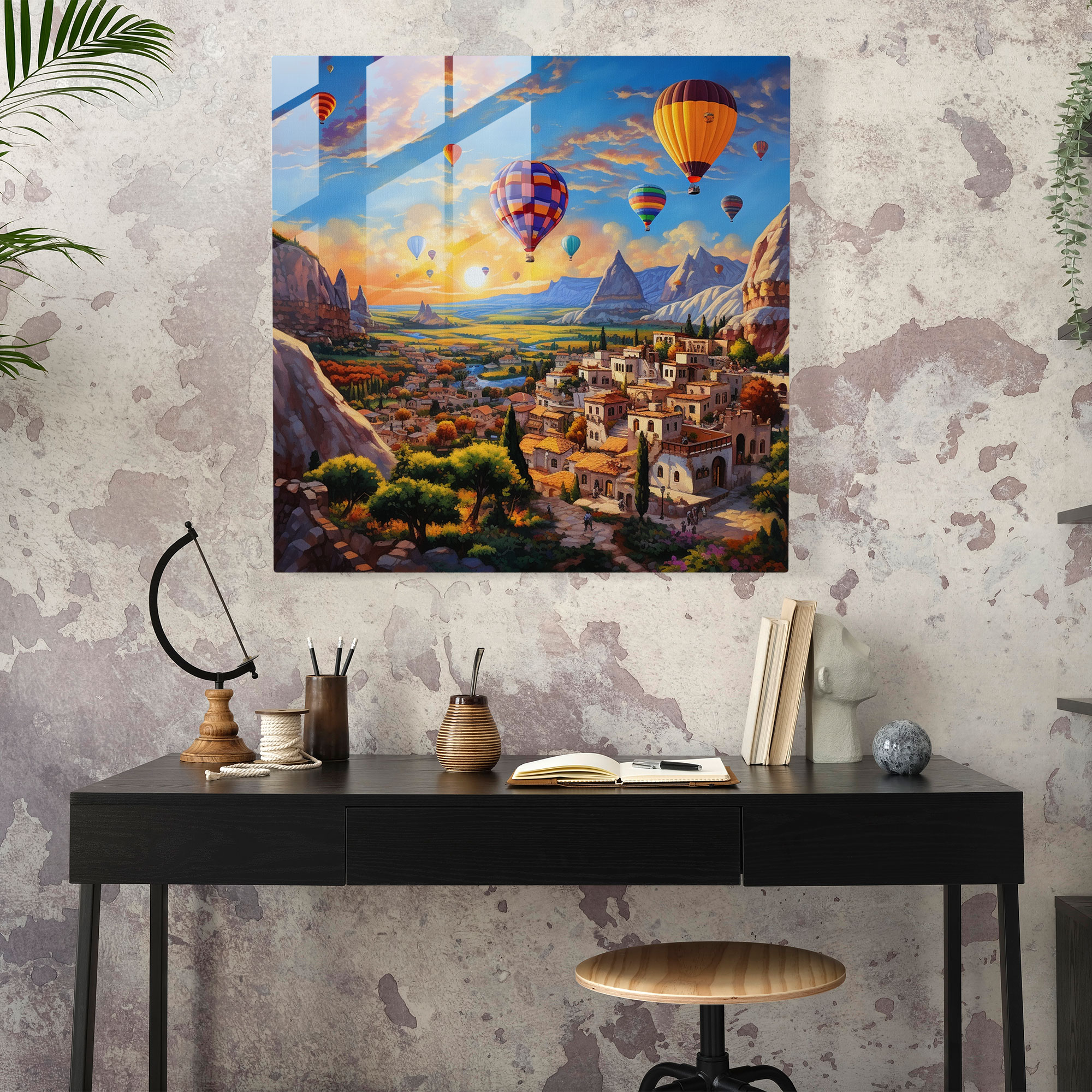 Cappadocia Manzaralarının Sıradışı Cam Tablosu - Ev Dekorasyonu için Çağdaş Cam Duvar Sanatı