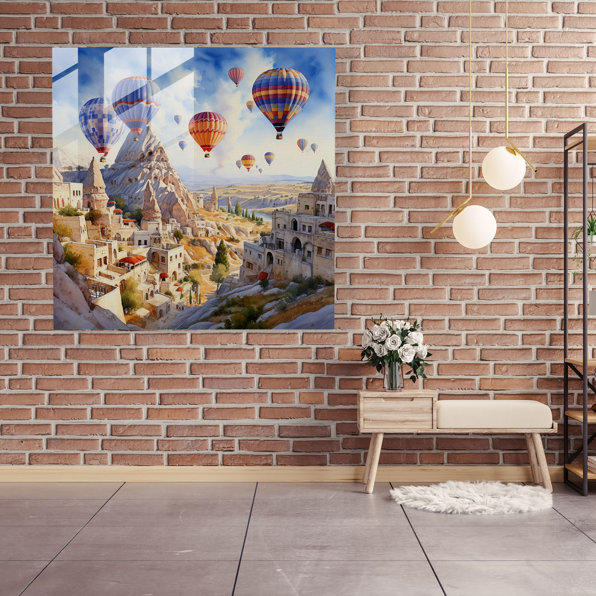 Aerial Serenity Glass Print - Captivating Cappadocia Glass Wall Art for Home Decoration