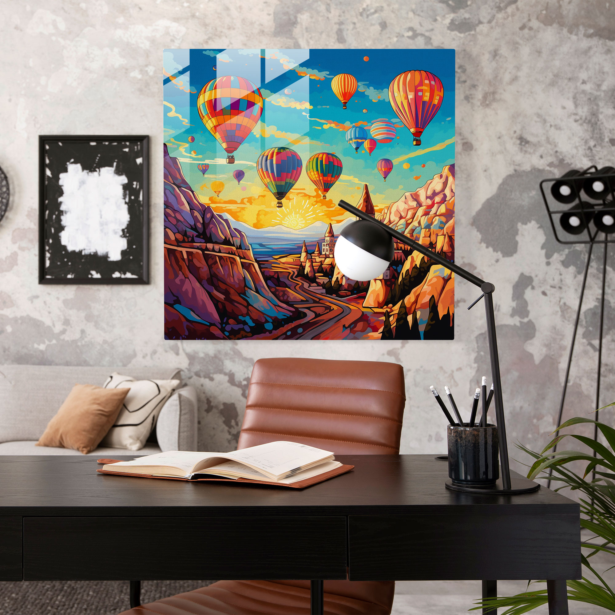 Canlı Pop Art Cam Tablolar - Kapadokya'daki Sıcak Hava Balon Festivali - Modern Duvar Dekorasyonu ve Ev Aksesuarı - Cam Duvar Sanatı