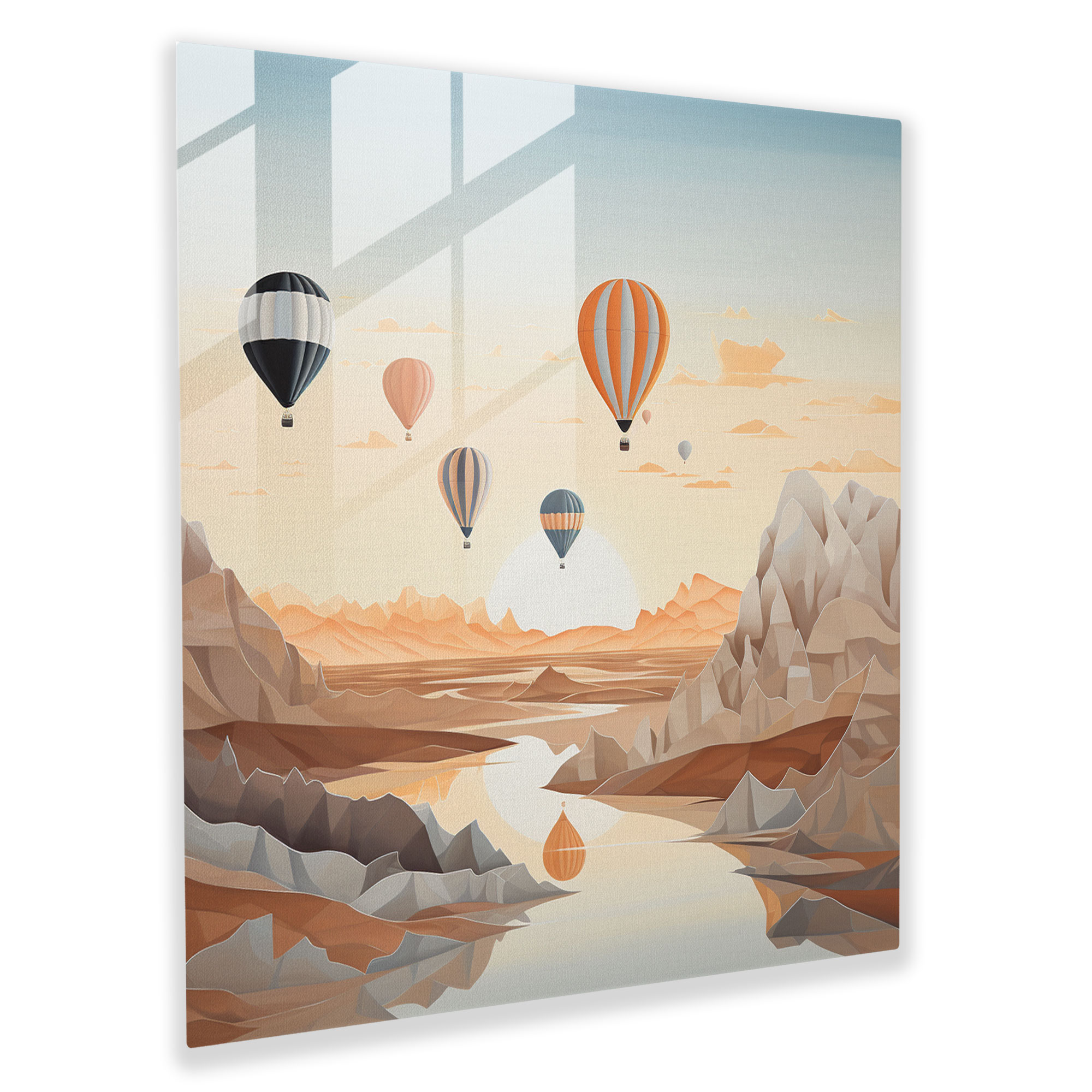 Sade ve Minimalist Sıcak Hava Balonu Baskılı Cam Tablo Duvar Dekorasyonu