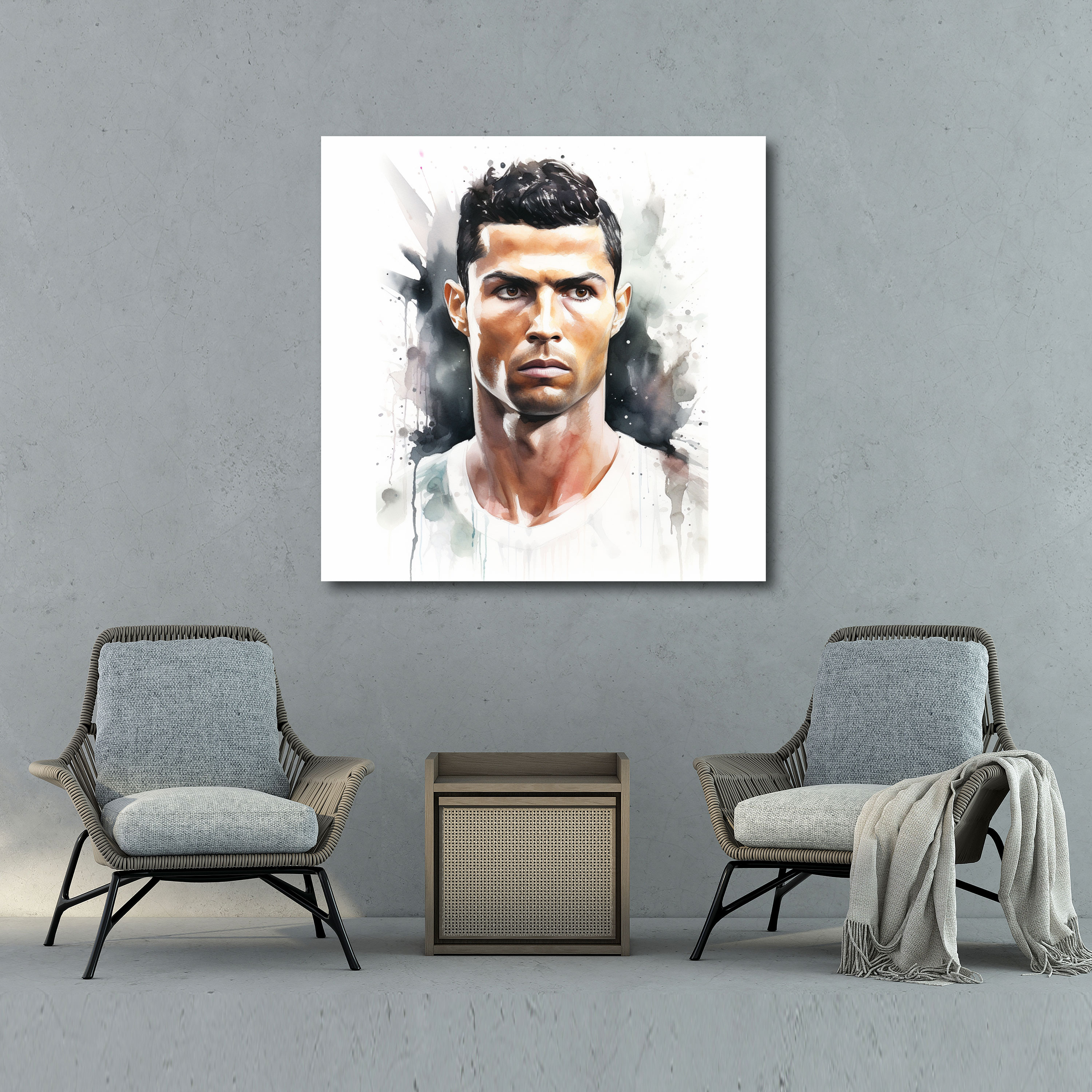 Cristiano Ronaldo Wall Art - Watercolor Portrait - Cristiano Ronaldo, Charismatic Expression, Watercolor Portrait, Wall Art