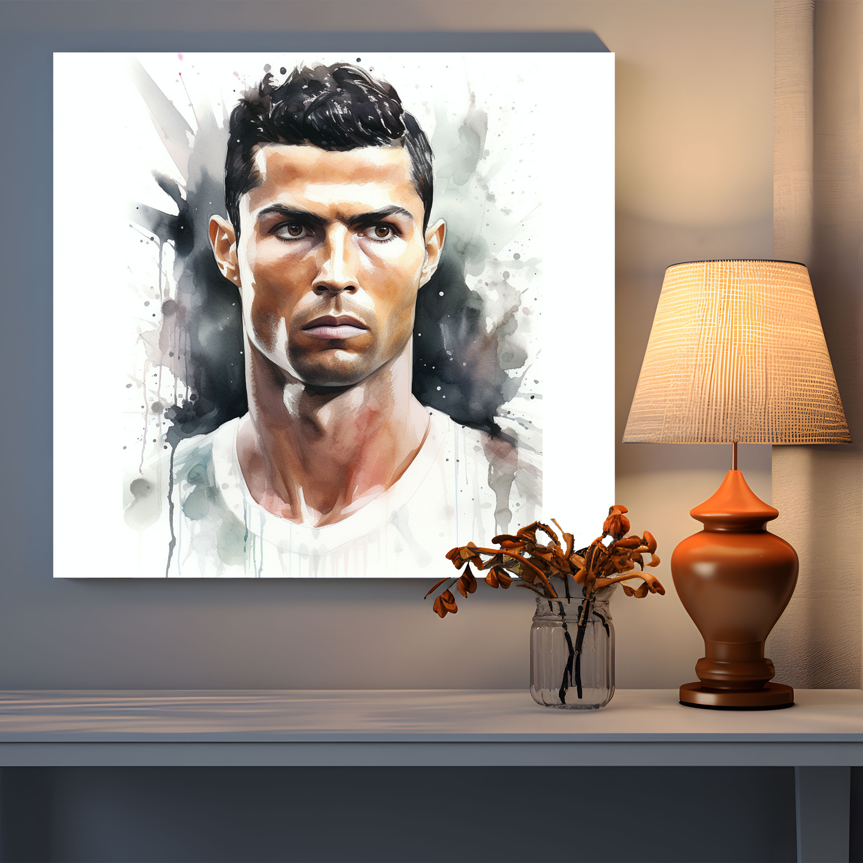 Cristiano Ronaldo Wall Art - Watercolor Portrait - Cristiano Ronaldo, Charismatic Expression, Watercolor Portrait, Wall Art