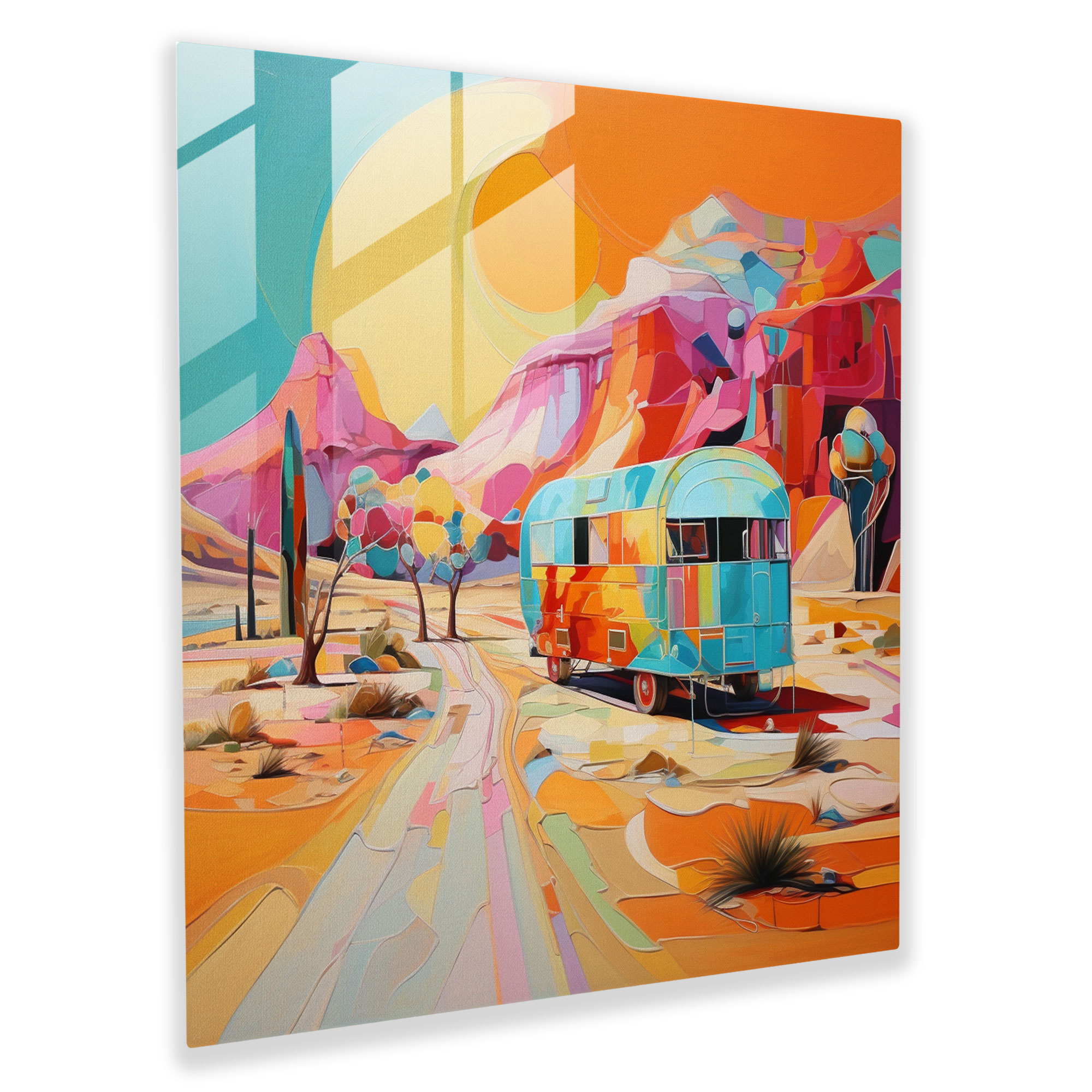 Modern Abstract Caravan Glass Print - Caravan, Colorful, Caravan, Glass Wall Art