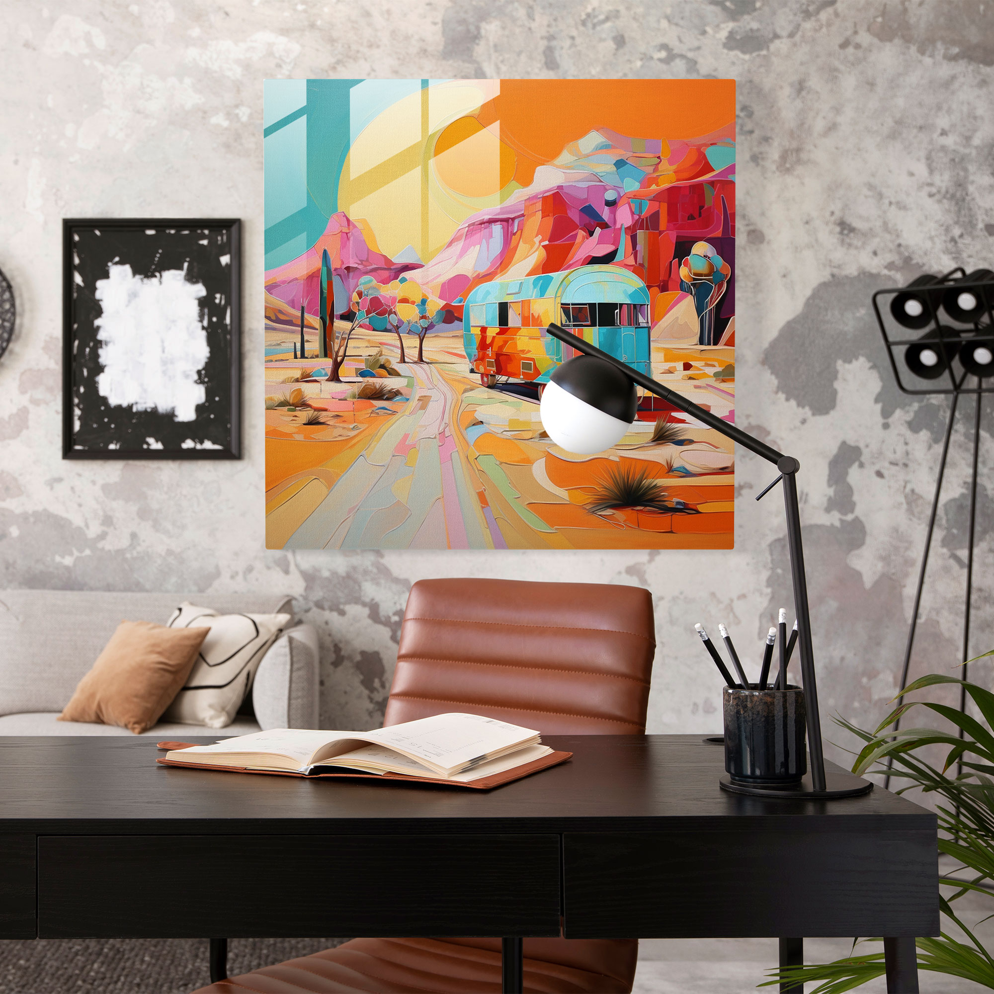 Modern Abstract Caravan Glass Print - Caravan, Colorful, Caravan, Glass Wall Art