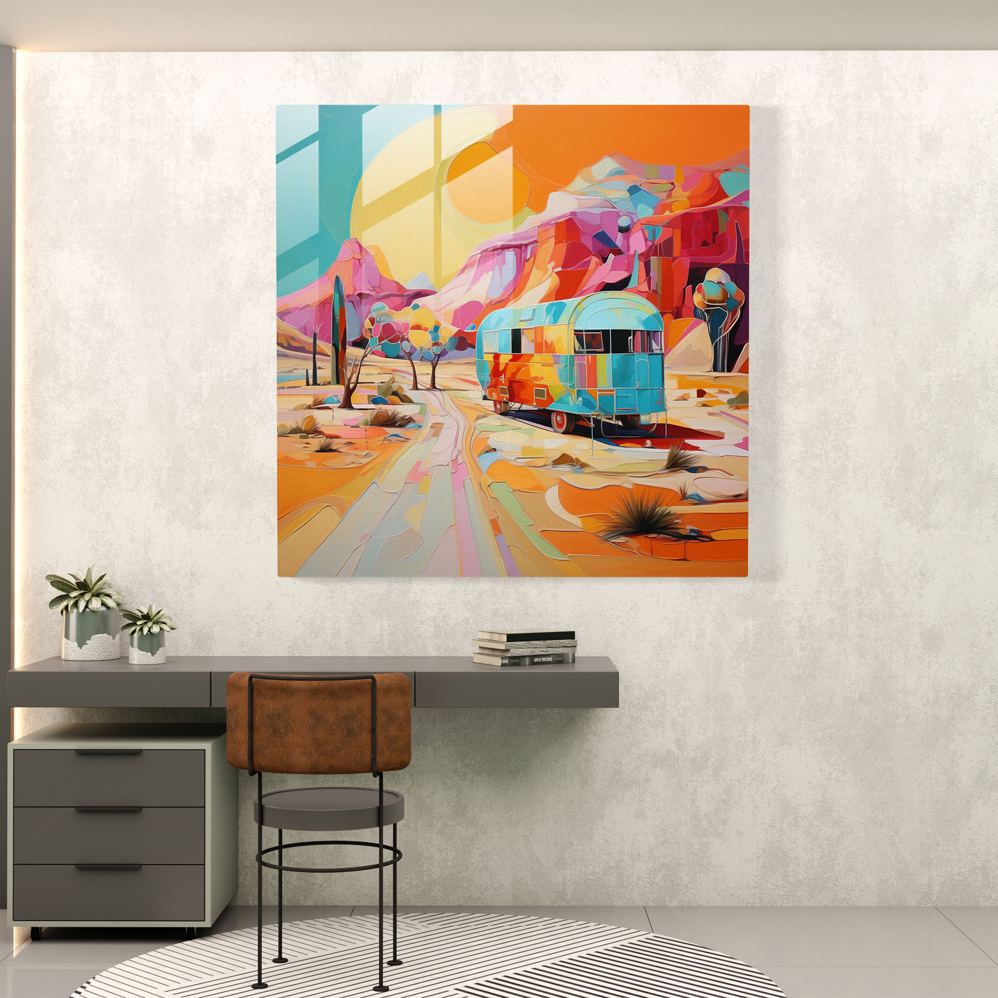 Modern Abstract Caravan Glass Print - Caravan, Colorful, Caravan, Glass Wall Art