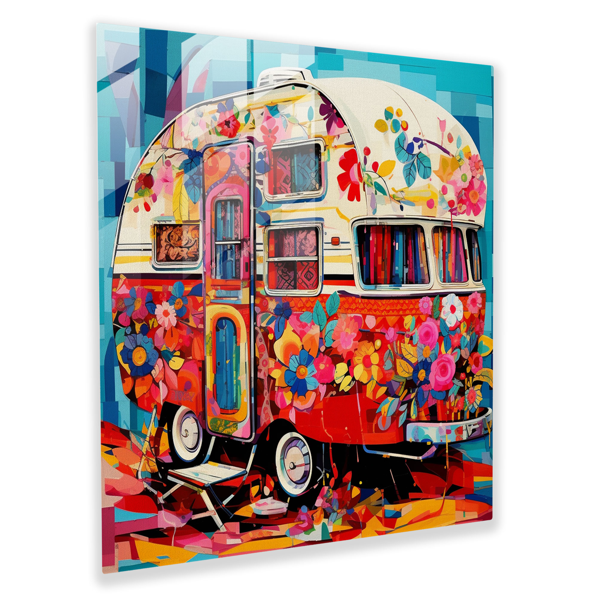 Retro Caravan Glass Print - Caravan, Glass Wall Art, Vibrant Patterns, Wall Decoration