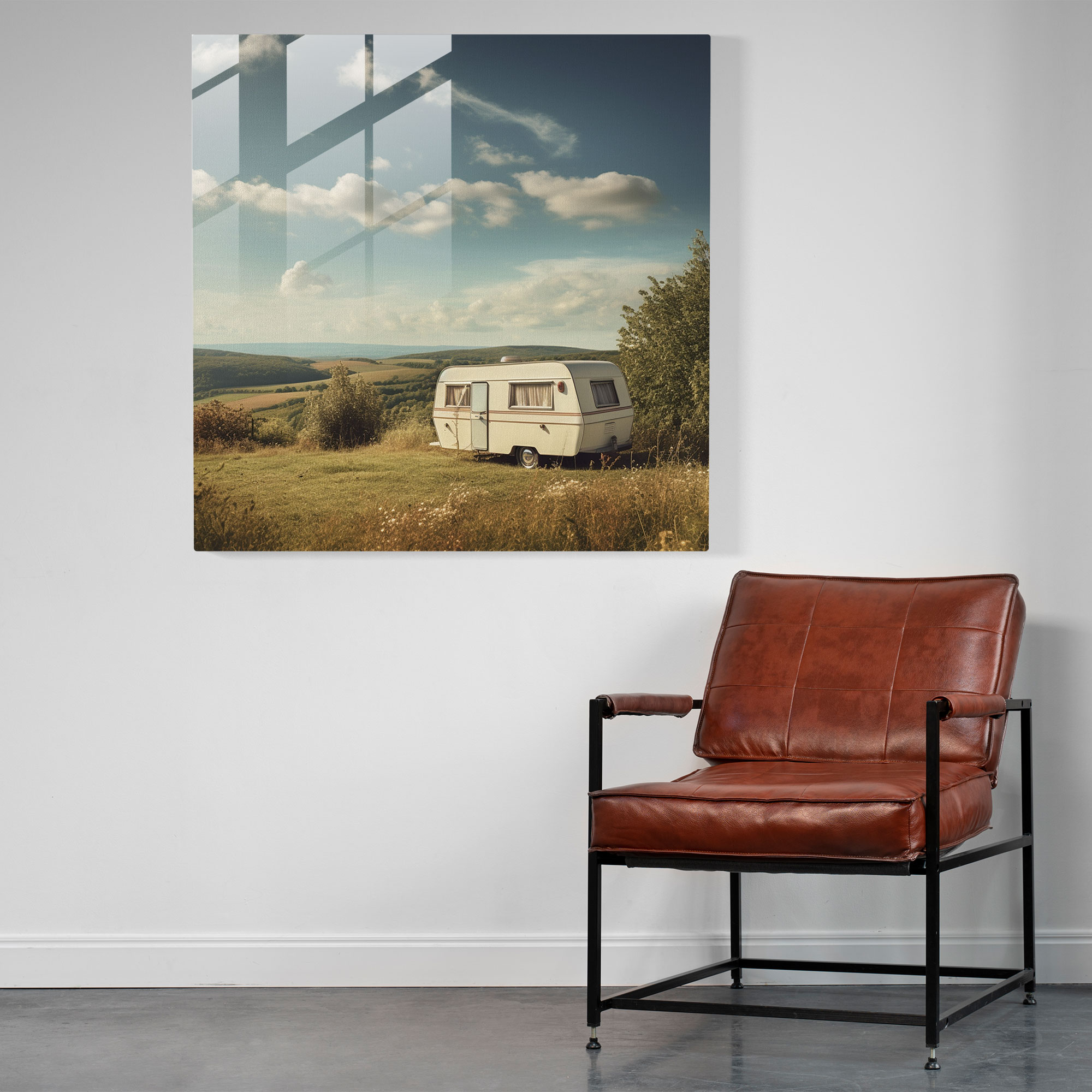 Vintage Countryside Caravan Glass Print - Caravan, Glass Print, Glass Art, Simplicity