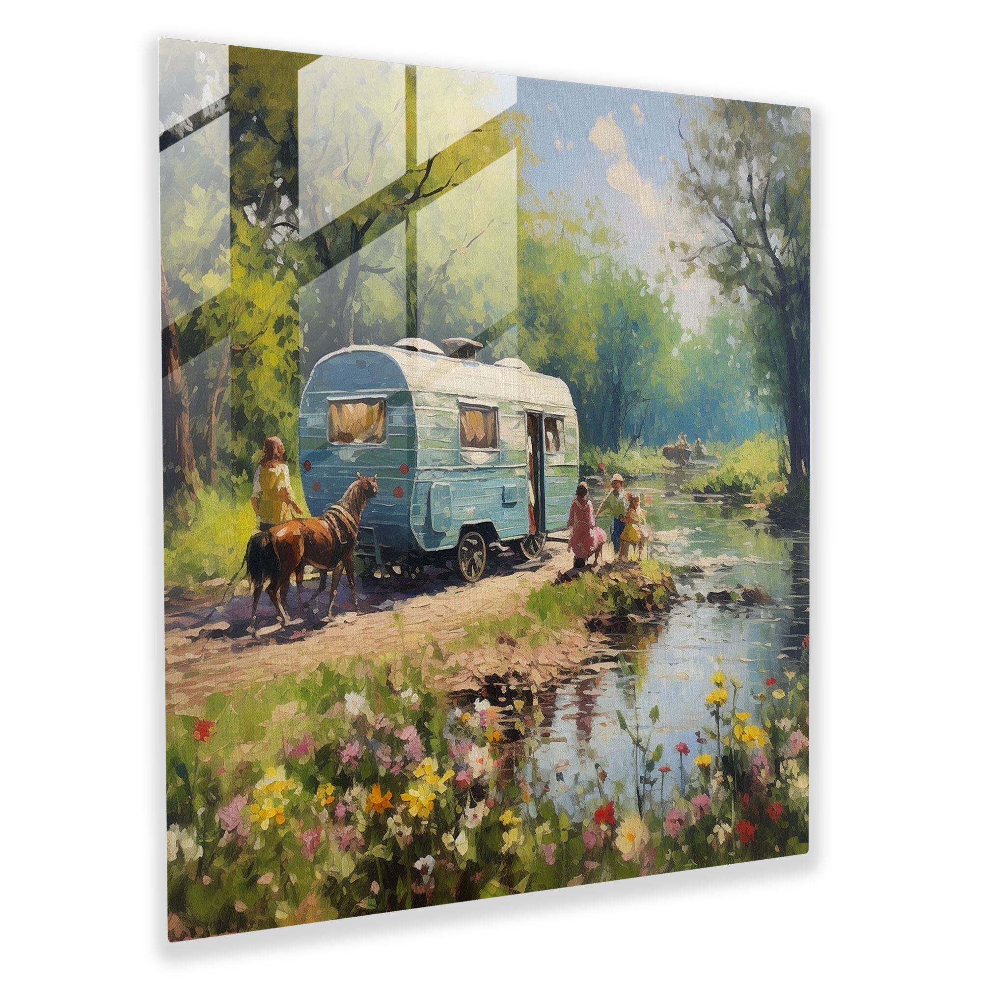 Riverside Caravan Glass Print - Caravan, Wall Decoration, Gypsies, Modern Art