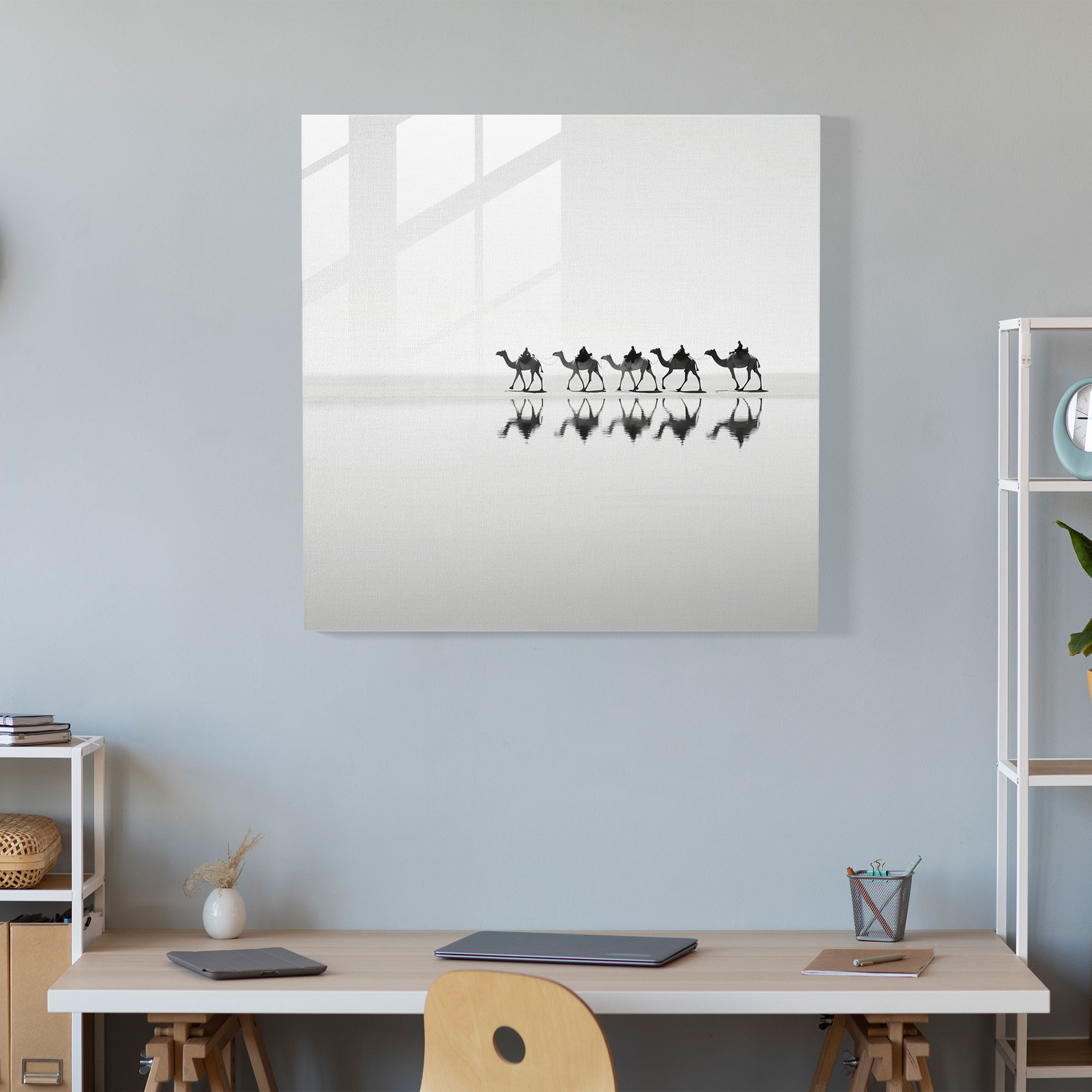 Desert Caravan Glass Print - Caravan, Solitude, Home Decoration, Glass Art