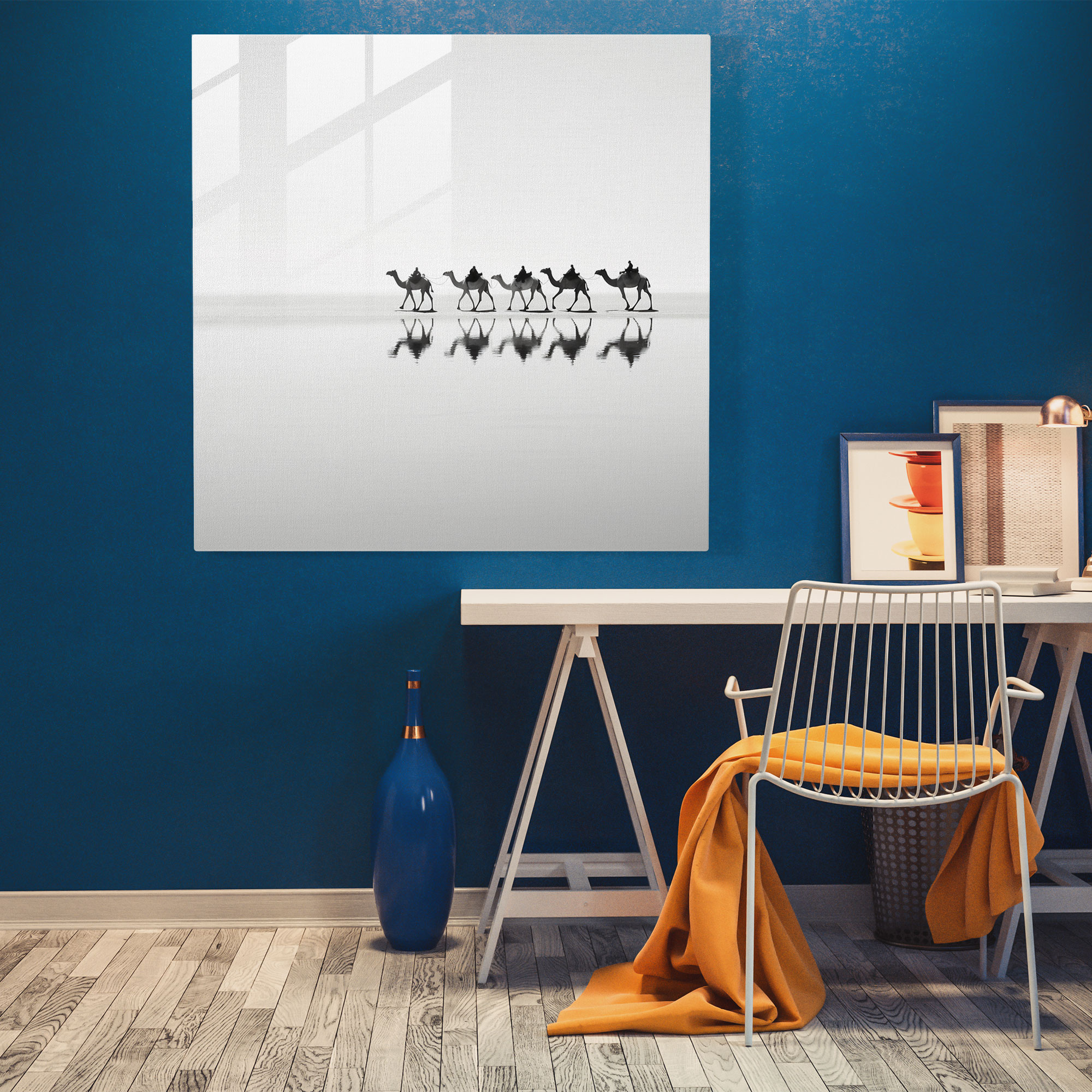 Desert Caravan Glass Print - Caravan, Solitude, Home Decoration, Glass Art