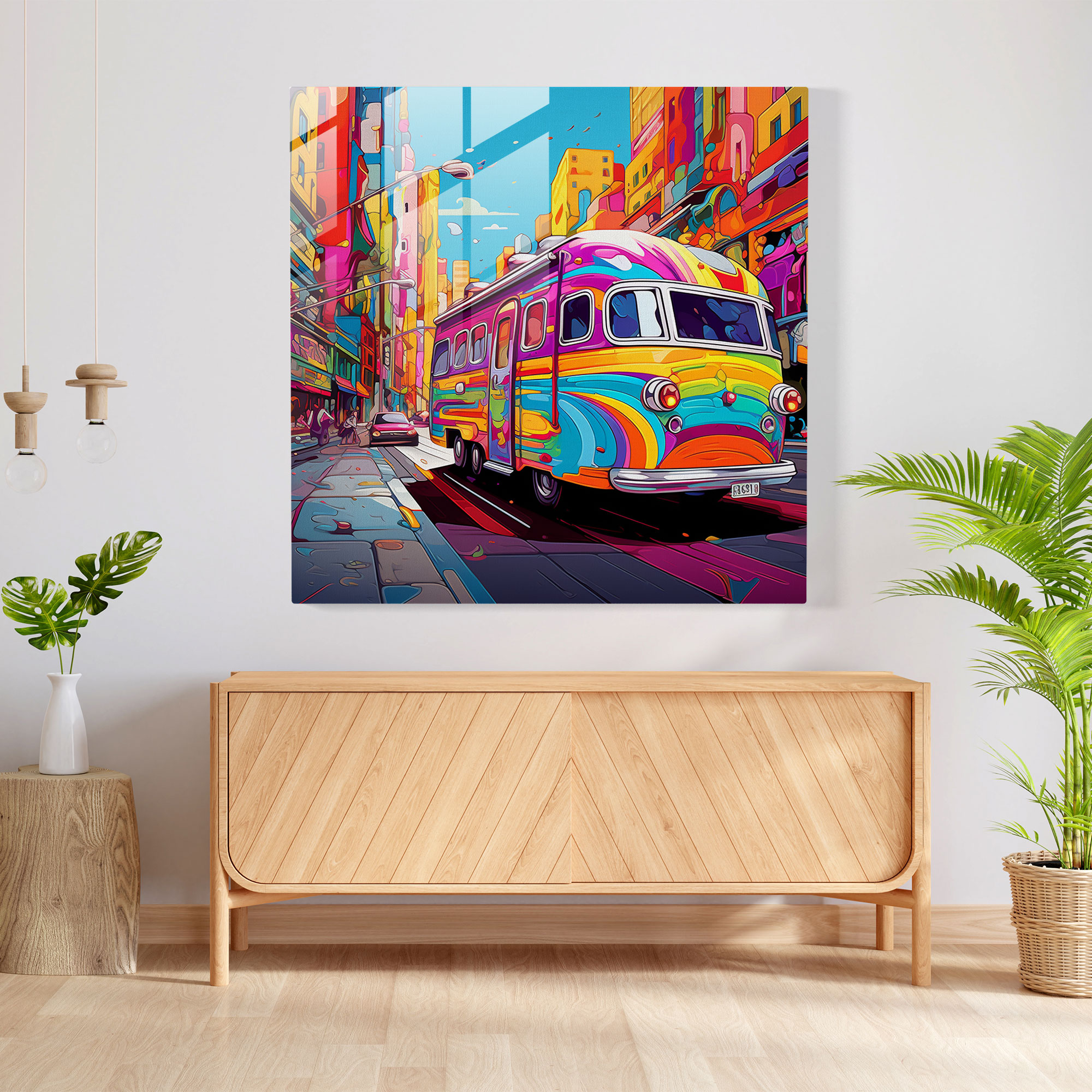 City Caravan Glass Print - Caravan, Liveliness, Brightly Colored, Caravan