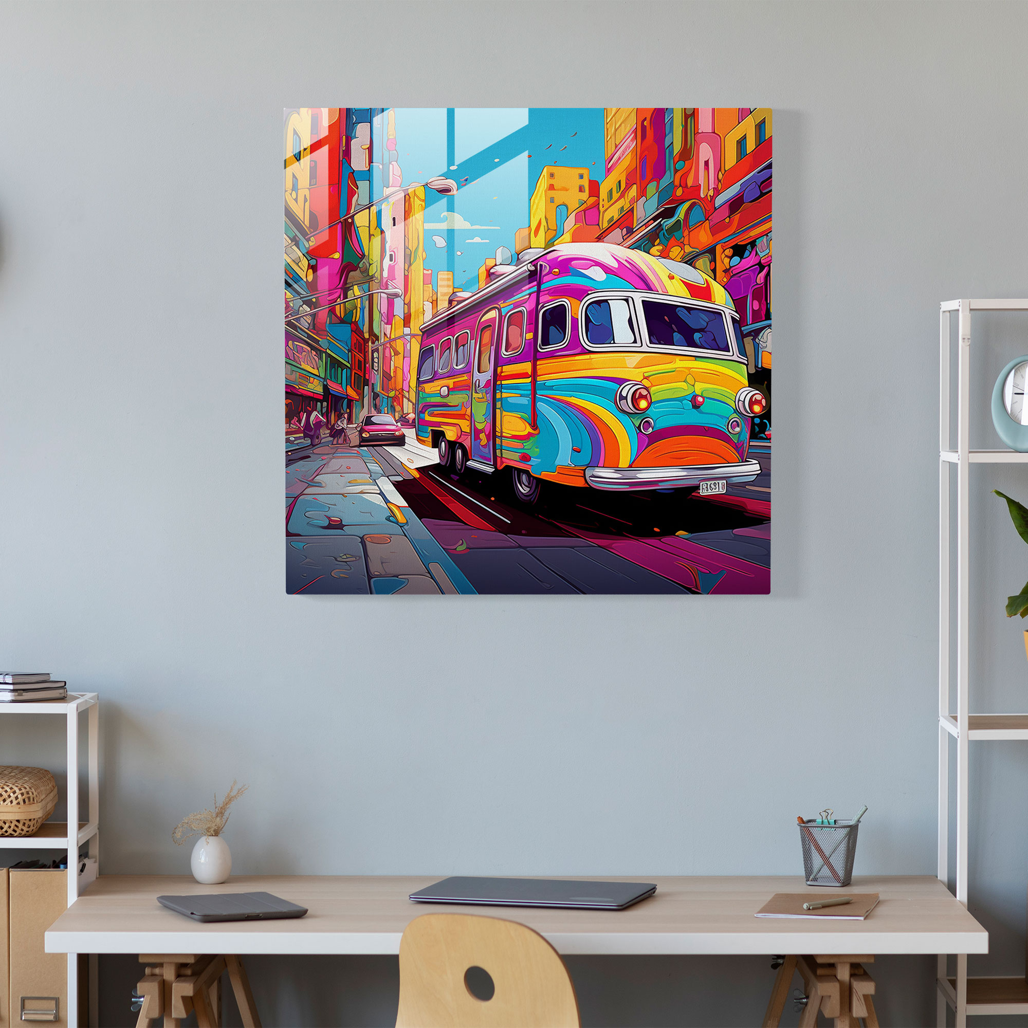 City Caravan Glass Print - Caravan, Liveliness, Brightly Colored, Caravan