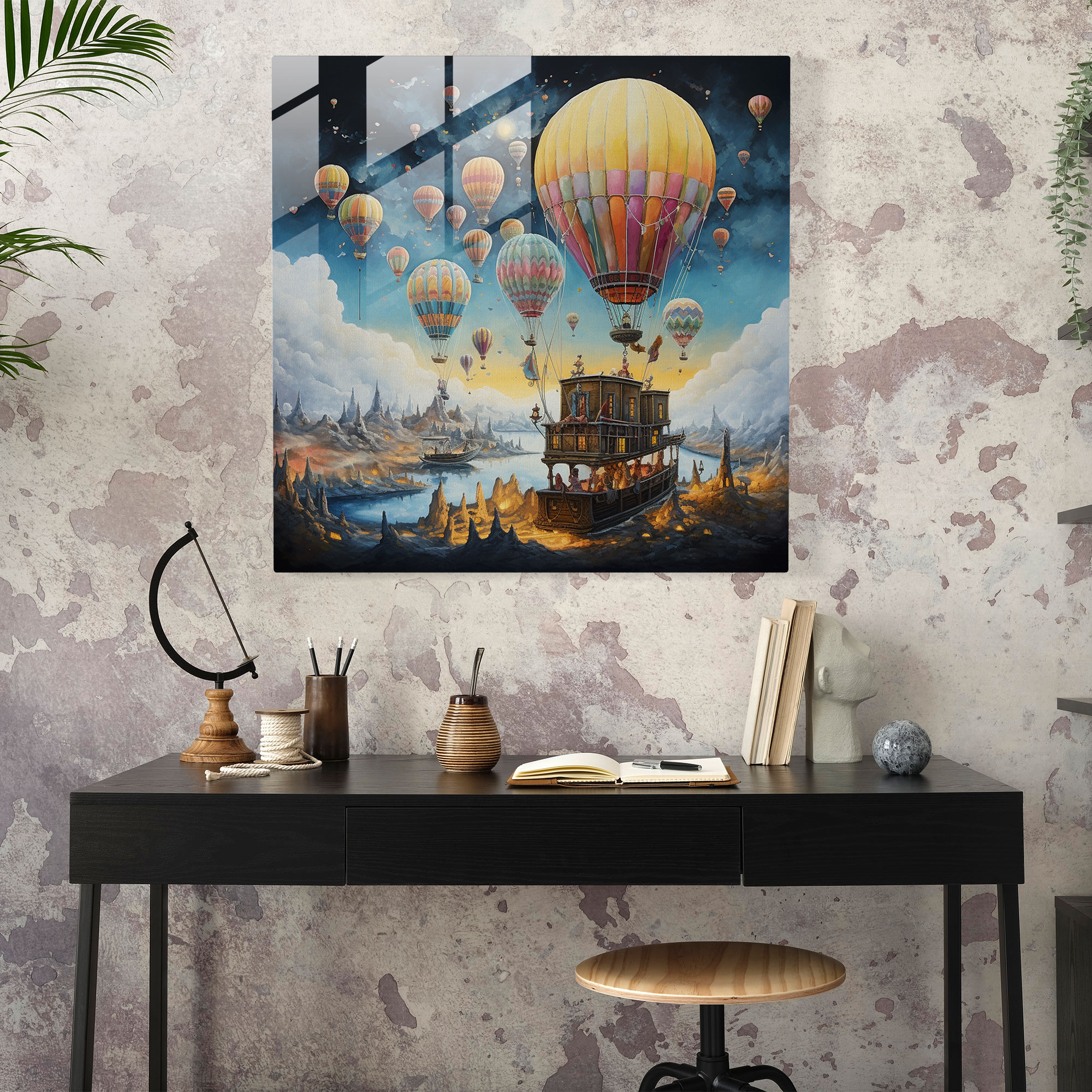 Dreamlike Caravan Glass Print - Caravan, Mixed Media Art, Imagination, Modern Art