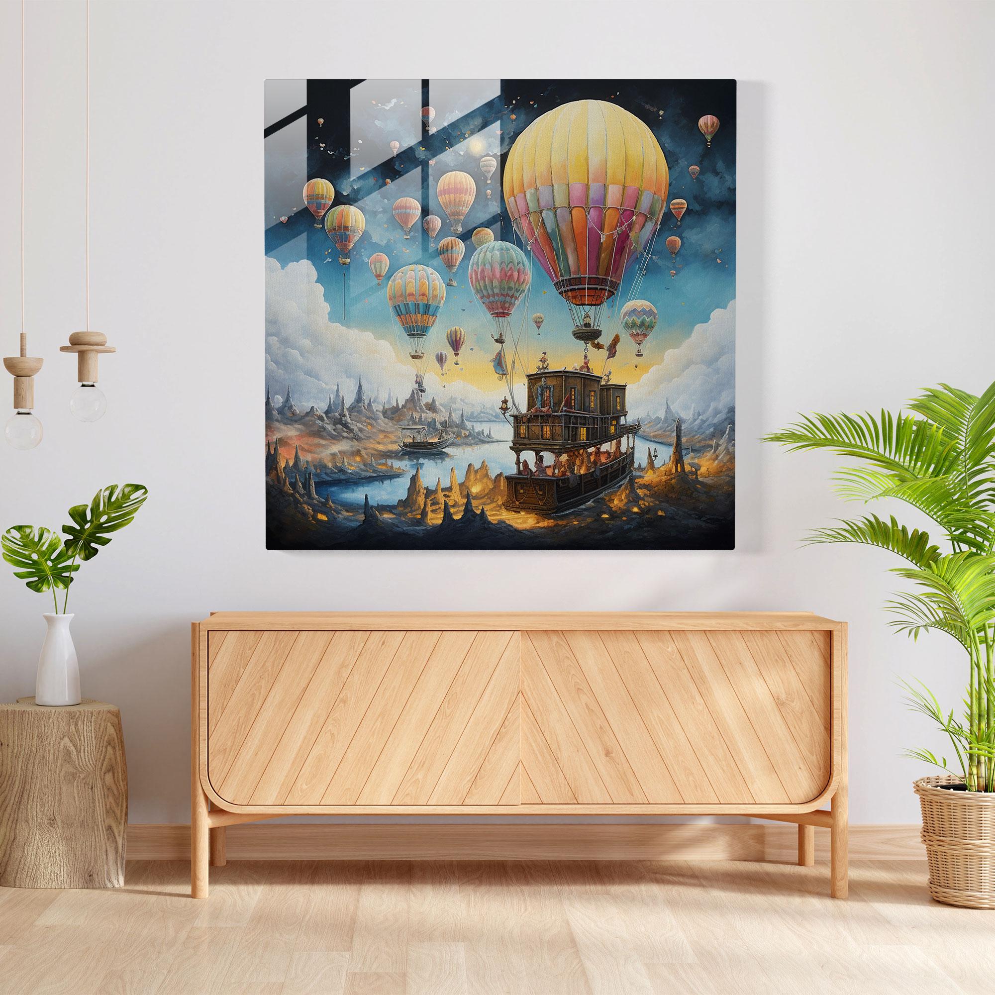 Dreamlike Caravan Glass Print - Caravan, Mixed Media Art, Imagination, Modern Art