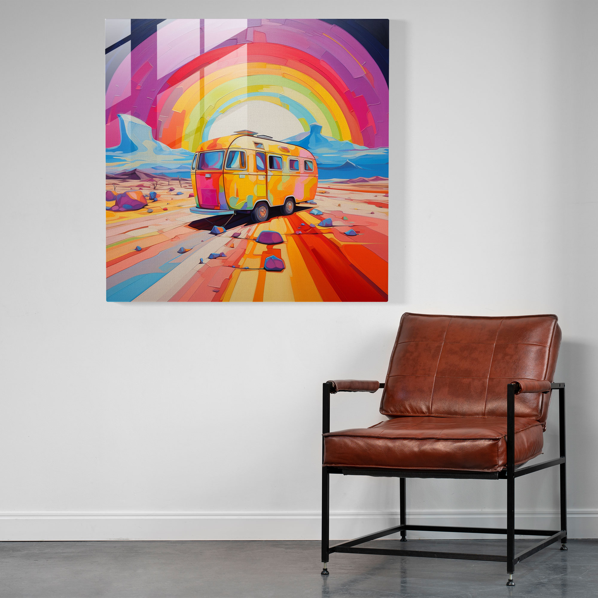 Colorful Caravan Glass Print - Caravan, Home Decoration, Adventure, Glass Wall Art
