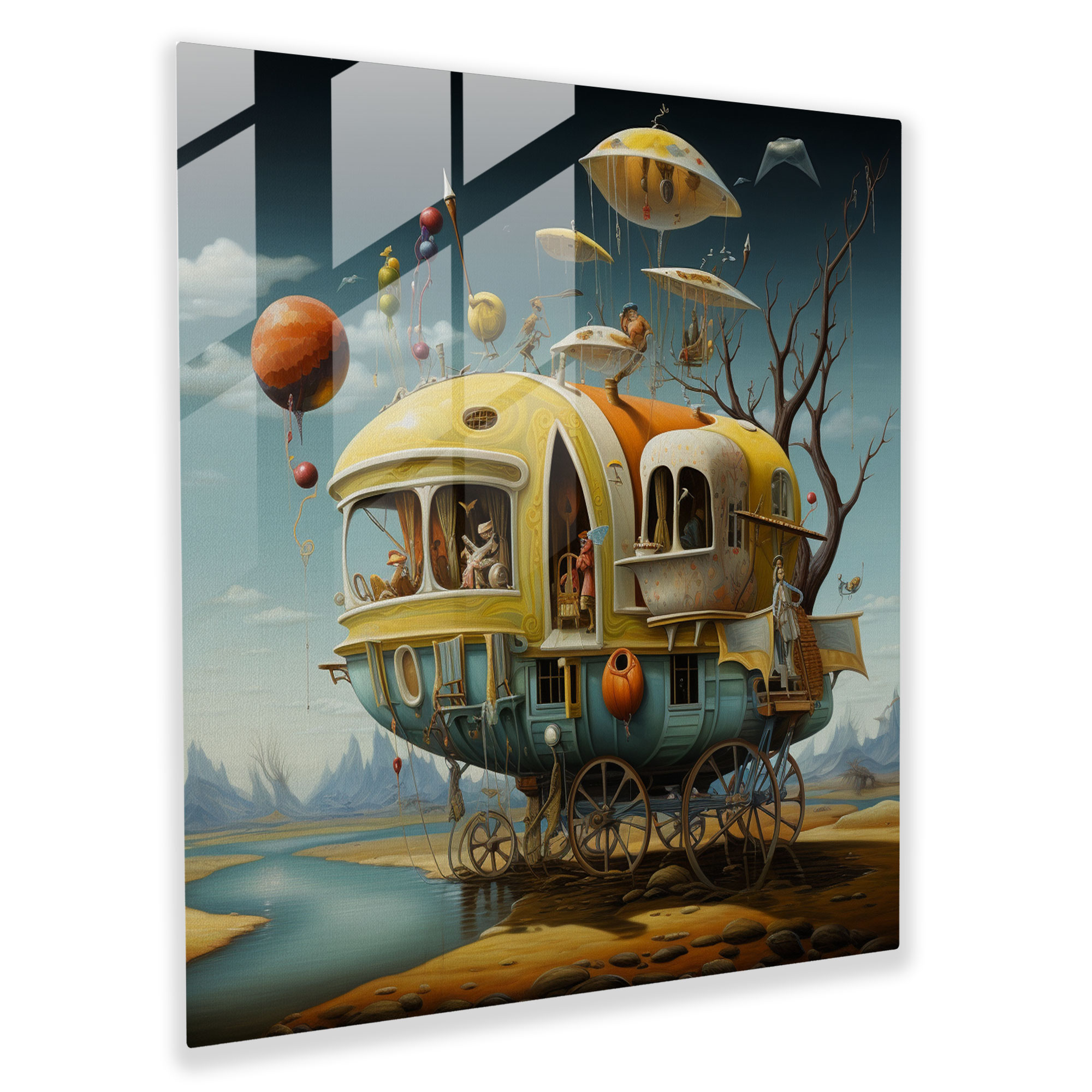 Dreamlike Caravan Glass Print - Caravan, Glass Art, Home Decoration, Modern Art