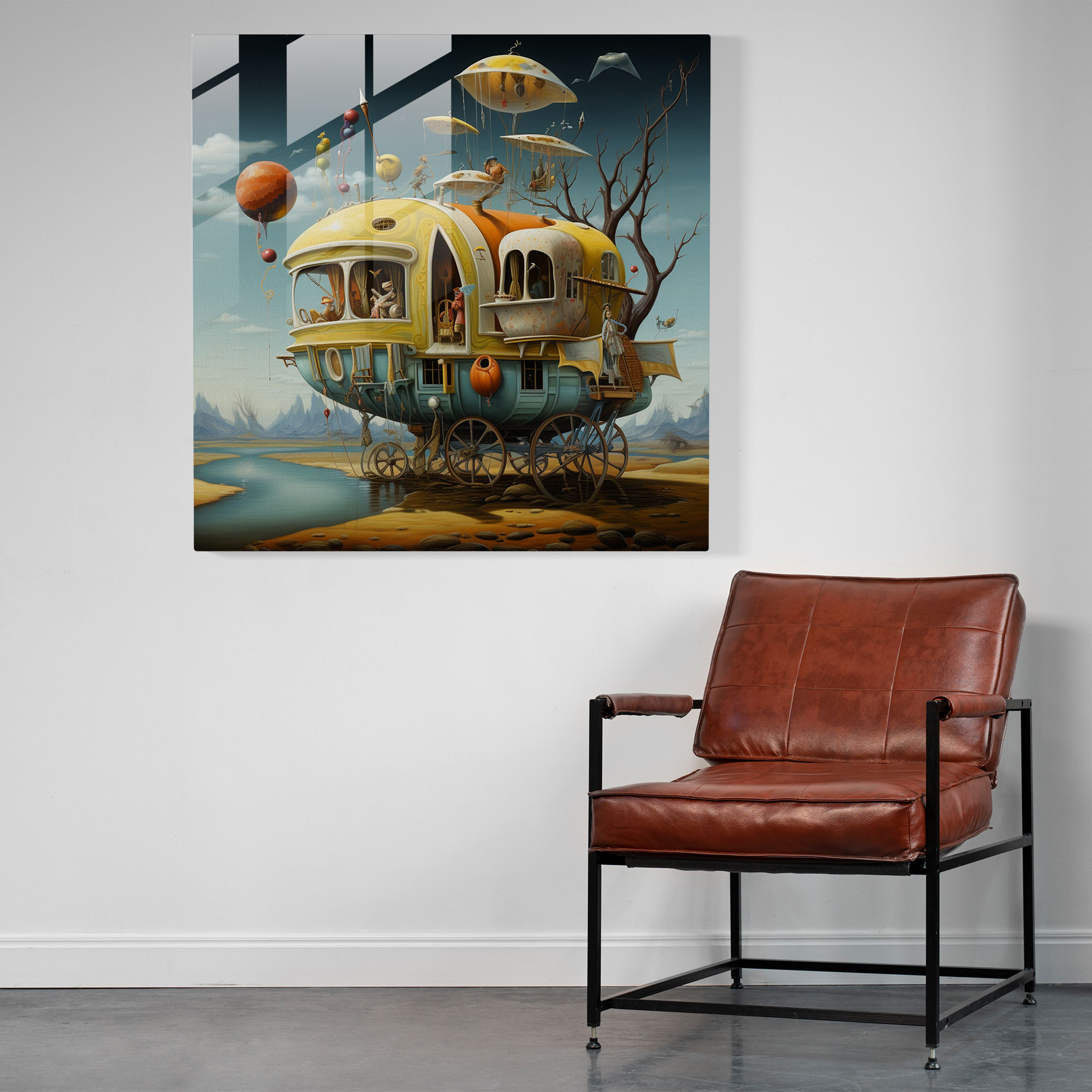 Dreamlike Caravan Glass Print - Caravan, Glass Art, Home Decoration, Modern Art