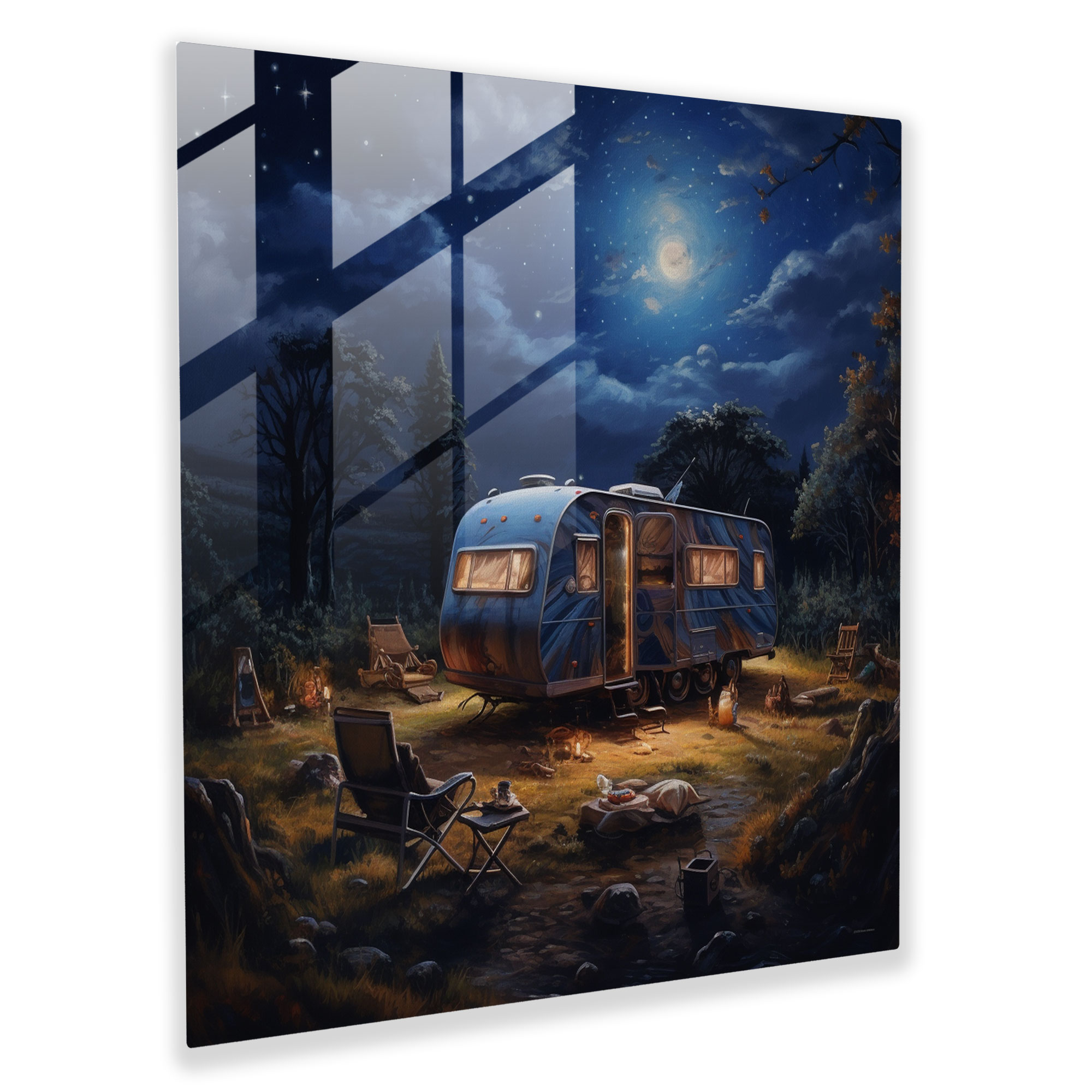 Starry Night Caravan Glass Print - Caravan, Glass Wall Art, Glass Art, Adventure