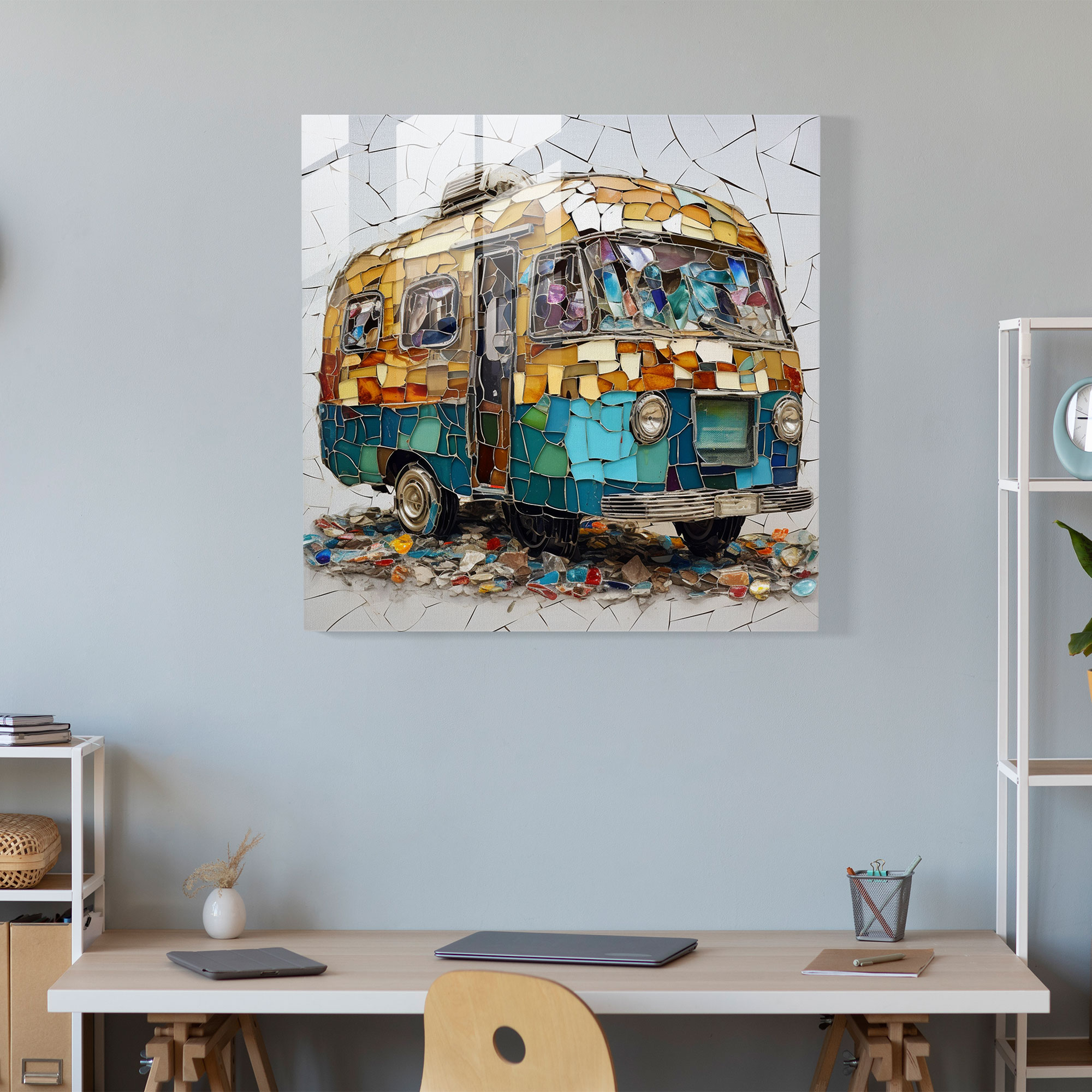 Shattered Resilience Caravan Glass Print - Caravan, Resilience, Wall Decoration, Modern Art