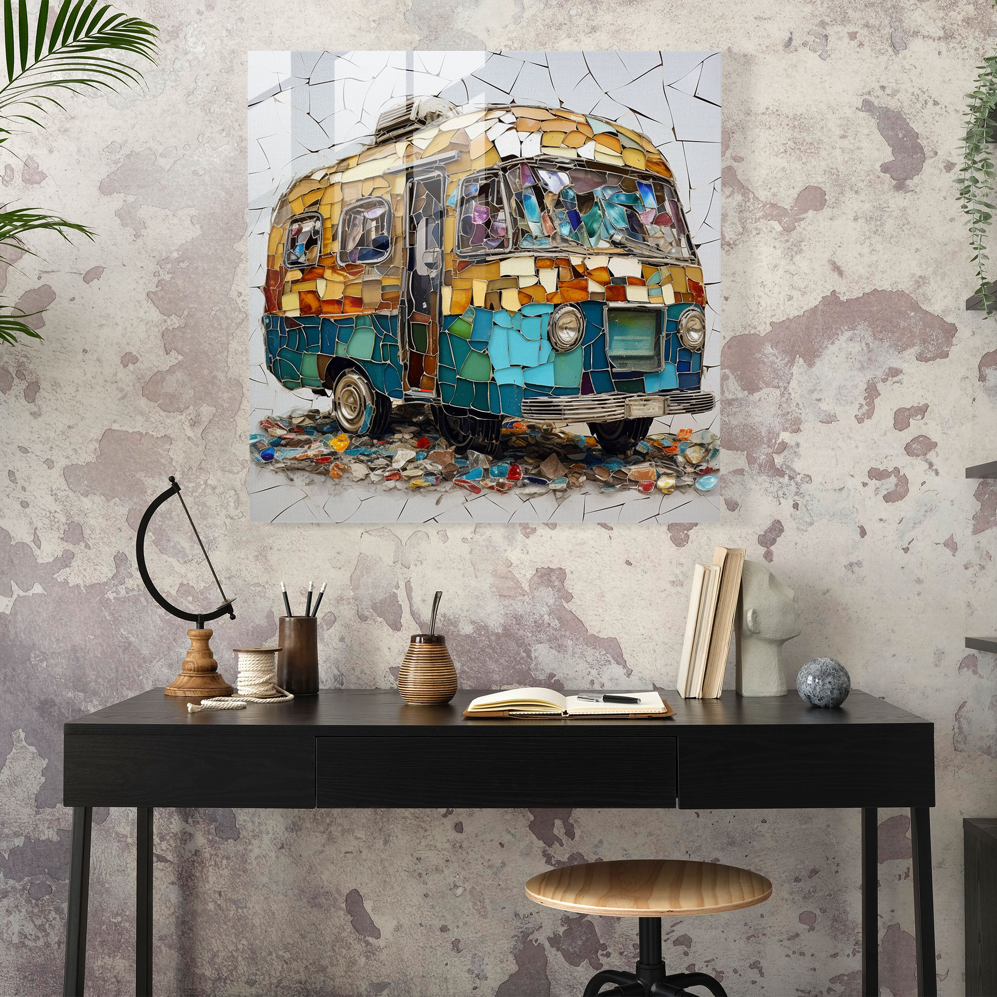 Shattered Resilience Caravan Glass Print - Caravan, Resilience, Wall Decoration, Modern Art
