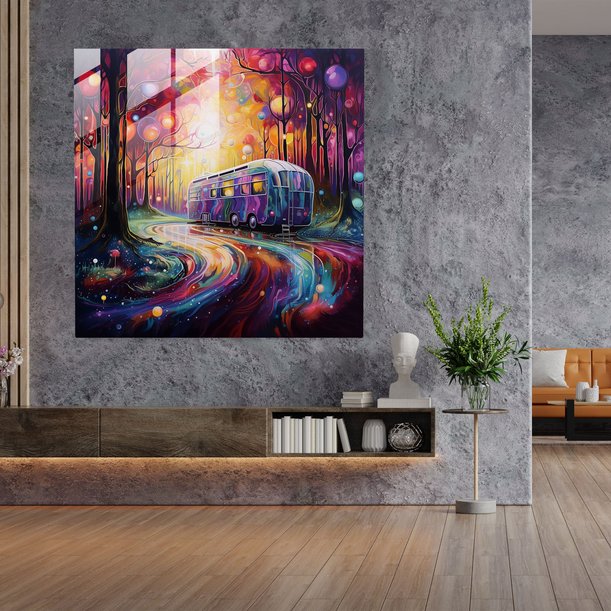 Glass Print - Mystical Forest Caravan - Caravan, Glass Art, Glass Print, Abstract Painting