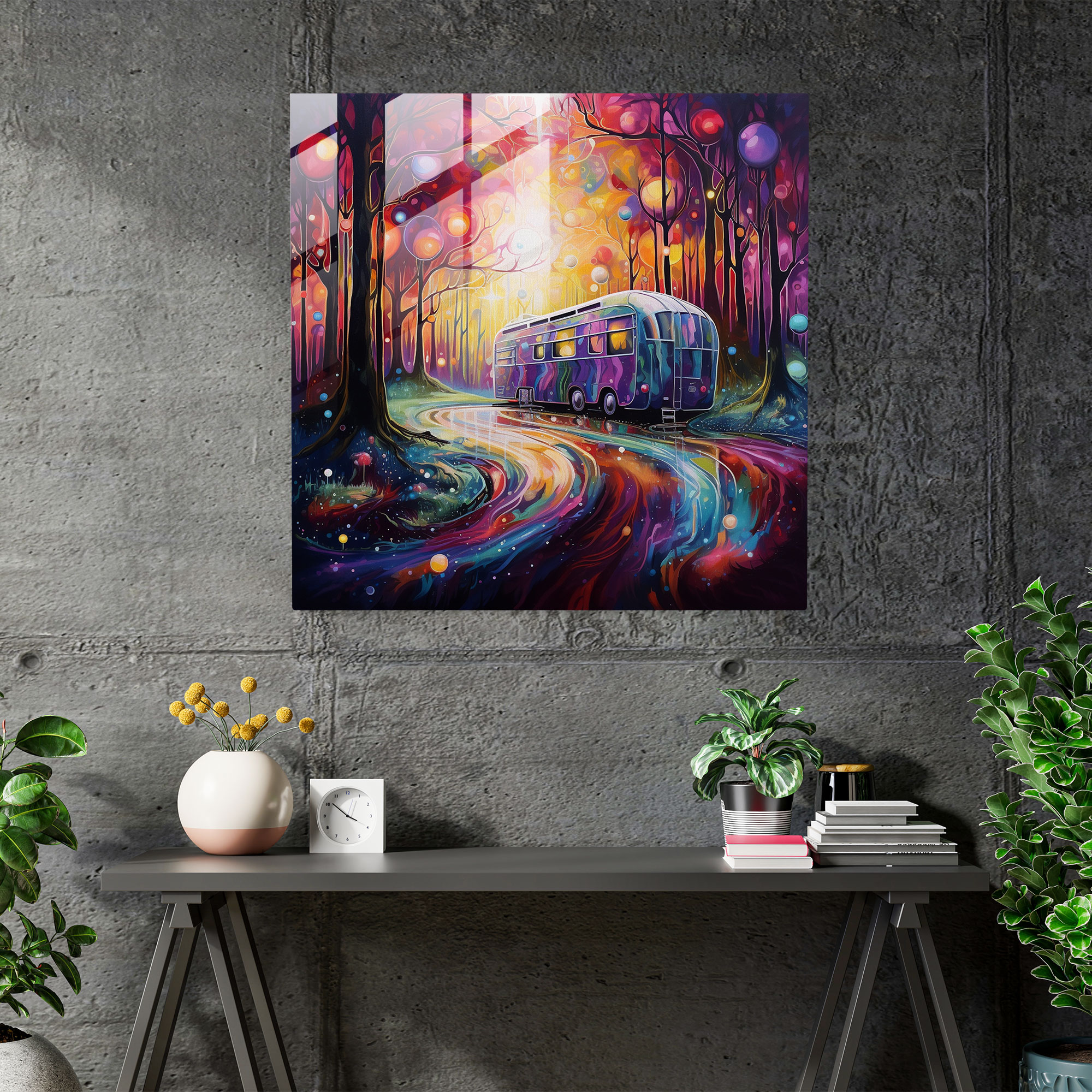 Glass Print - Mystical Forest Caravan - Caravan, Glass Art, Glass Print, Abstract Painting