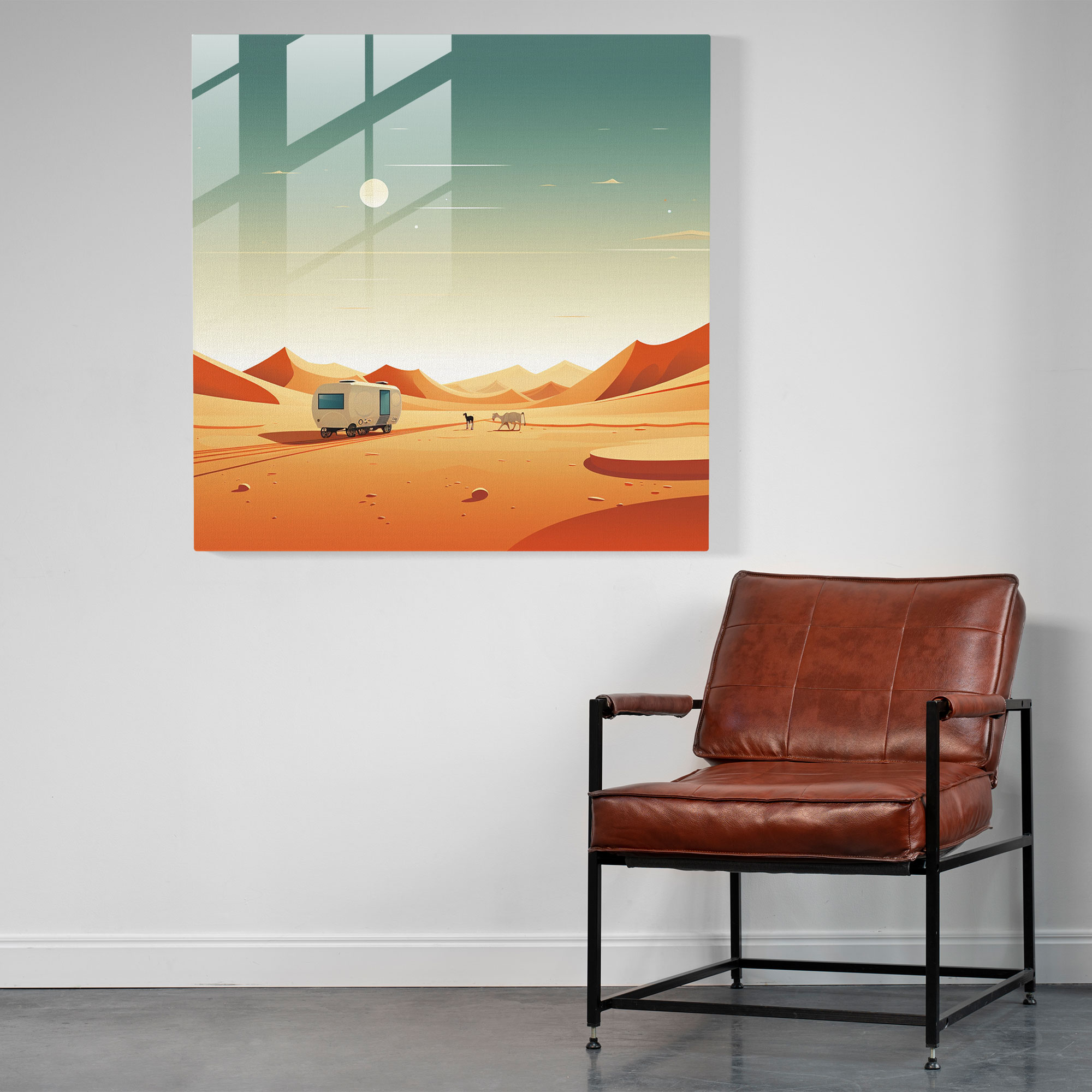 Glass Print - Desert Caravan Journey - Caravan, Desert, Elegant, Clean Lines