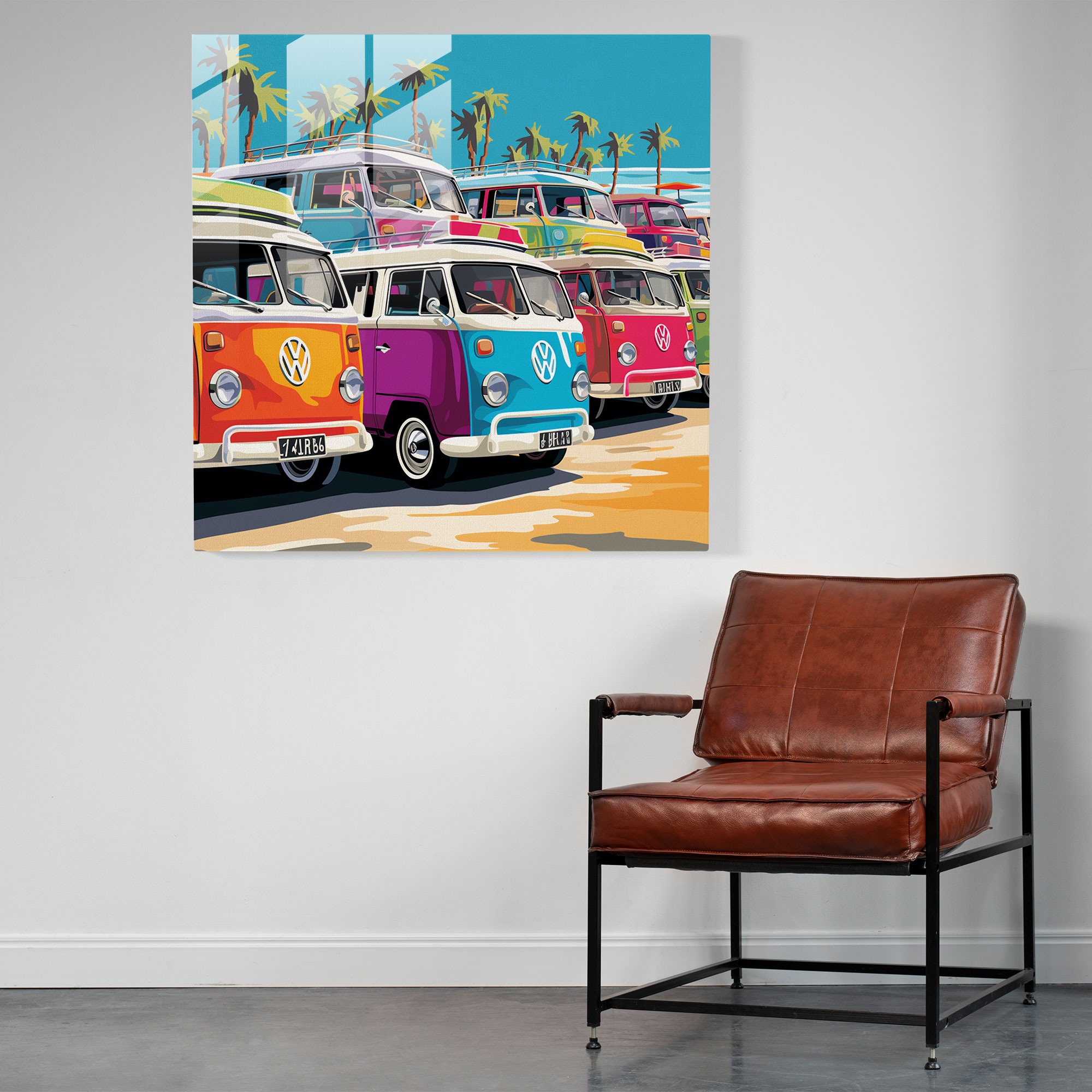 Glass Print - Retro Caravan Parade - Caravan, Caravan, Bright, Wall Decoration
