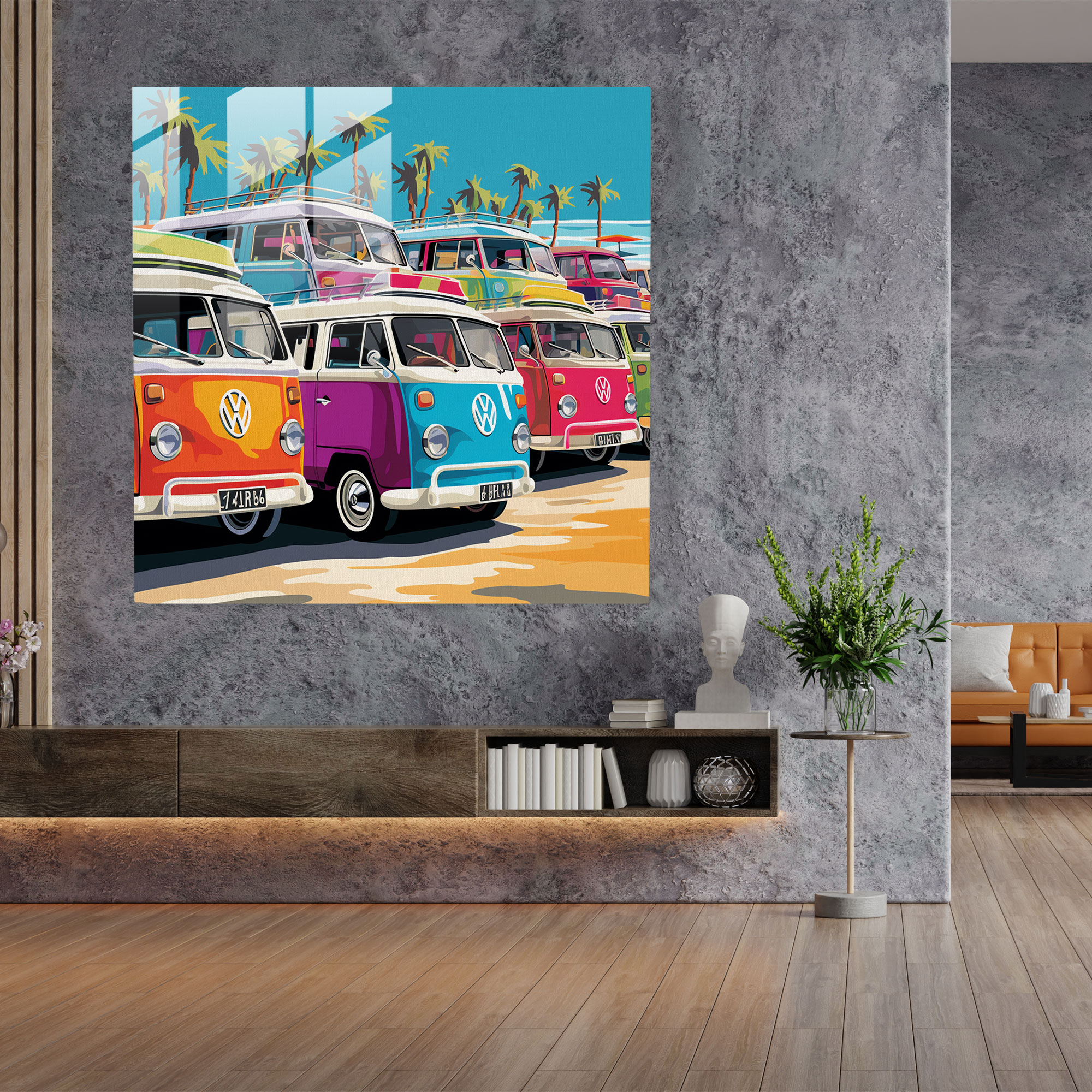 Glass Print - Retro Caravan Parade - Caravan, Caravan, Bright, Wall Decoration