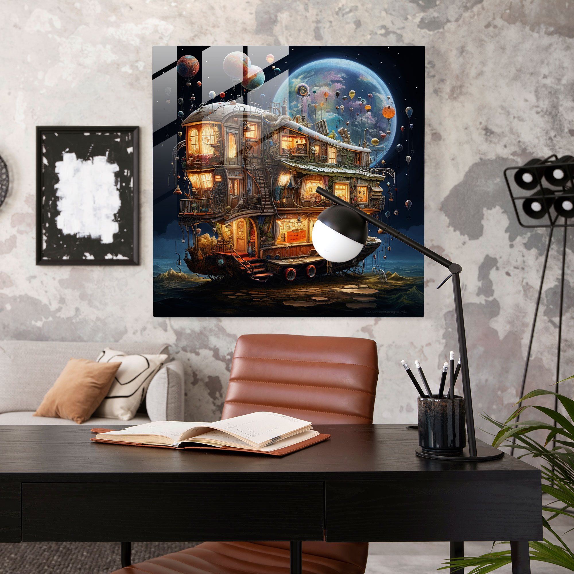 Whimsical Caravan Glass Print - Caravan, Dreamlike, Glass Art, Caravan