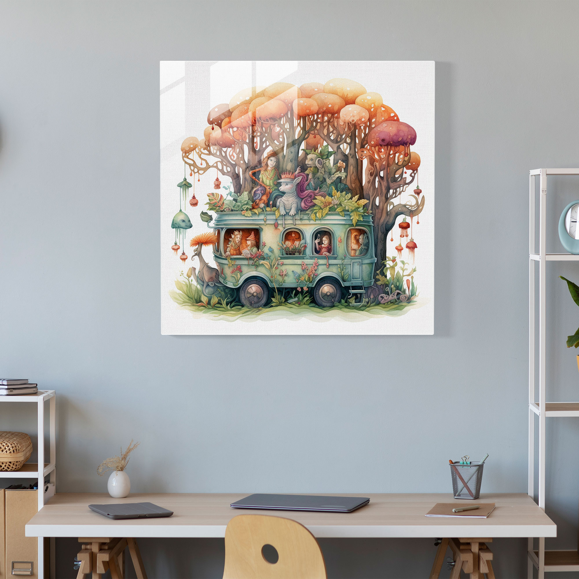 Magical Caravan Glass Print - Caravan, Caravan, Home Decoration, Wonder