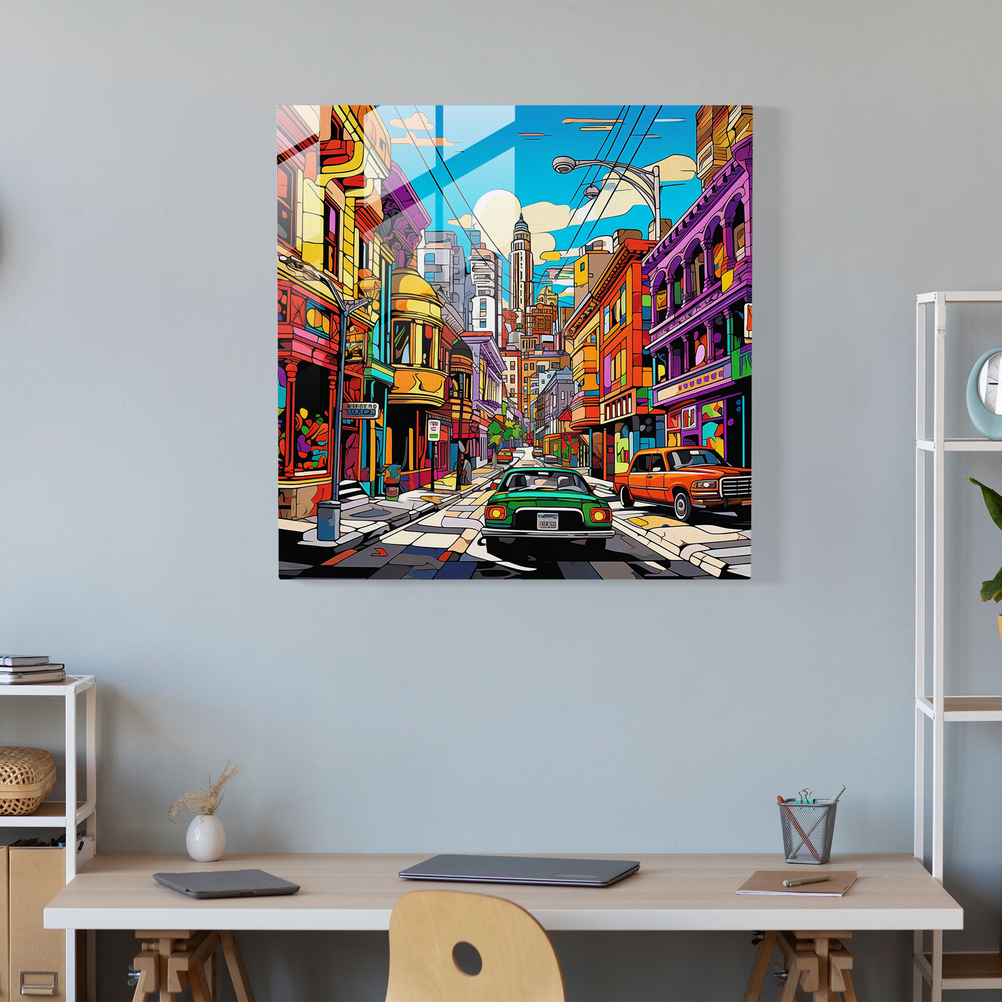 Glasbild Pop Art City - Bunte urbane Atmosphäre