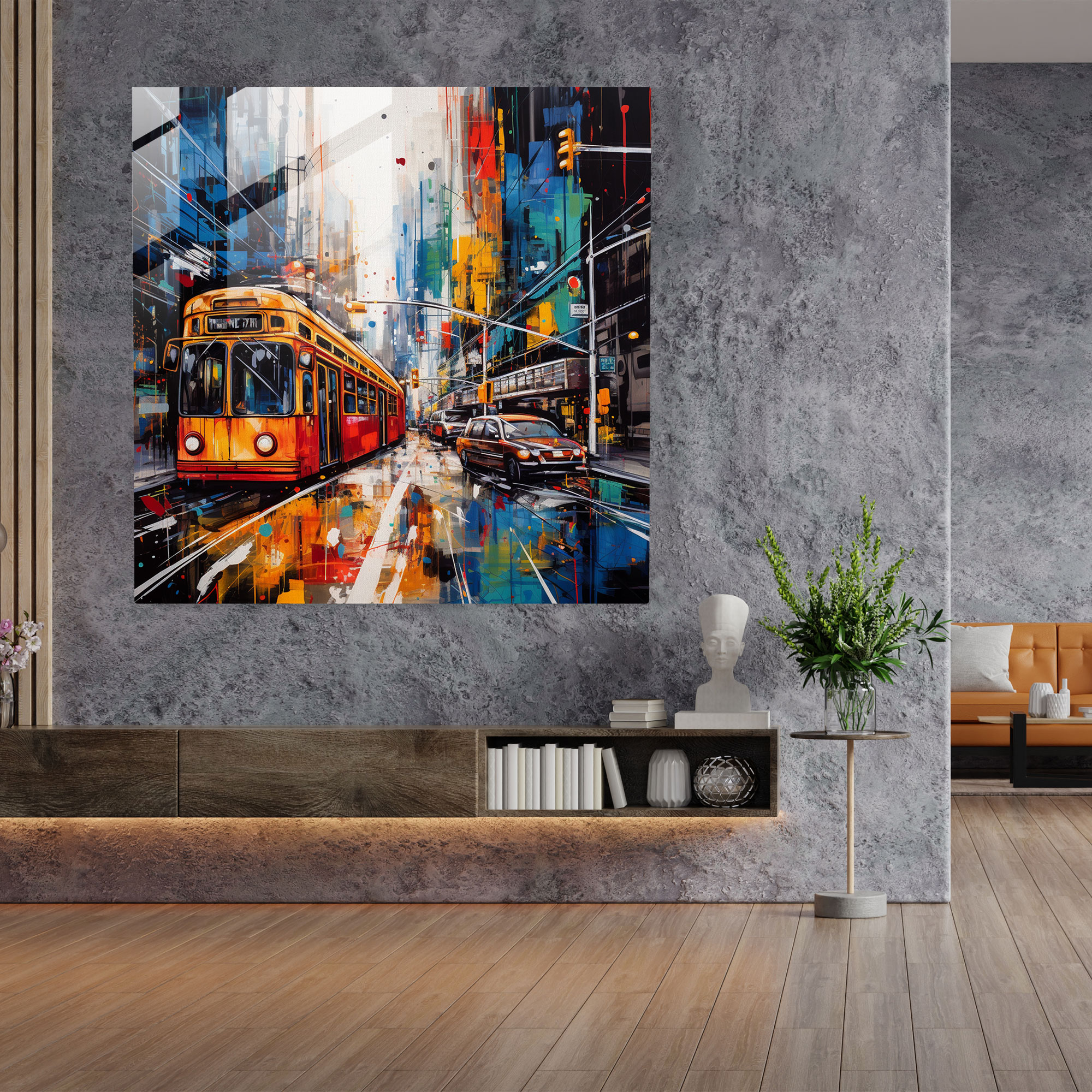 Urban Glass Print: Dynamic Graffiti Glass Wall Art