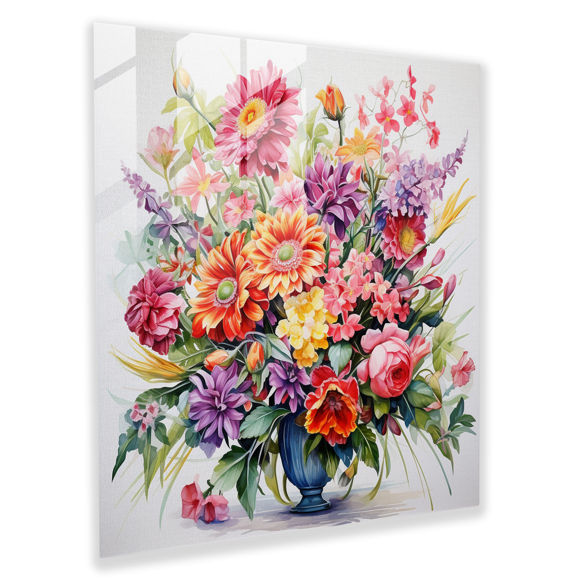 Charming Glass Print: Bursting Florals in Classic Watercolor
