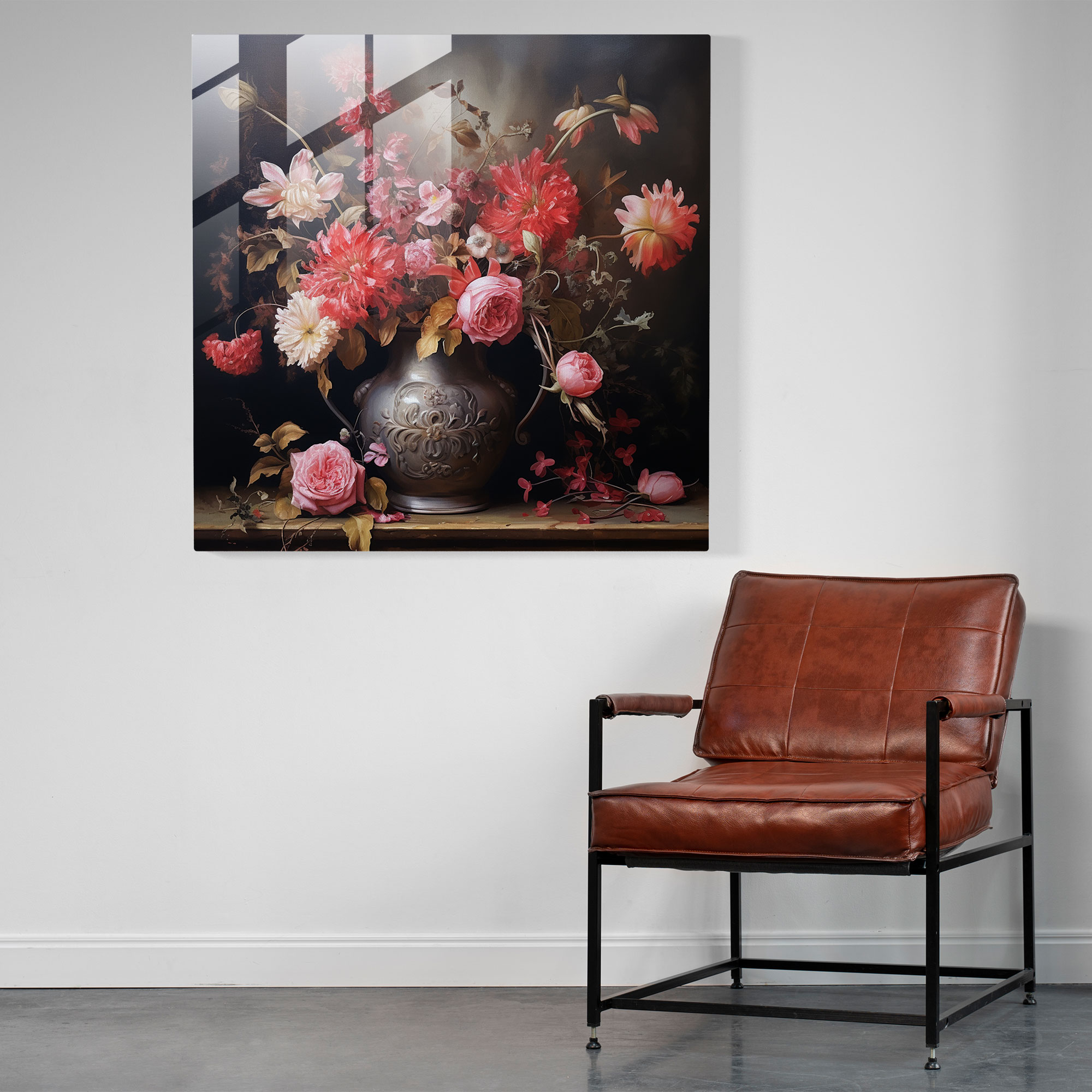 Edles Glasbild: Realistisches Blumenstillleben - Elegante Wanddekoration