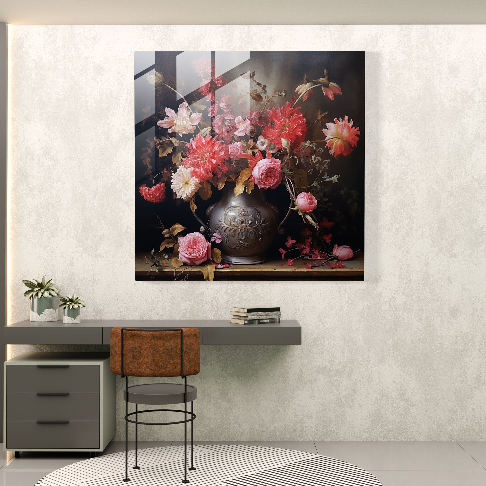 Edles Glasbild: Realistisches Blumenstillleben - Elegante Wanddekoration
