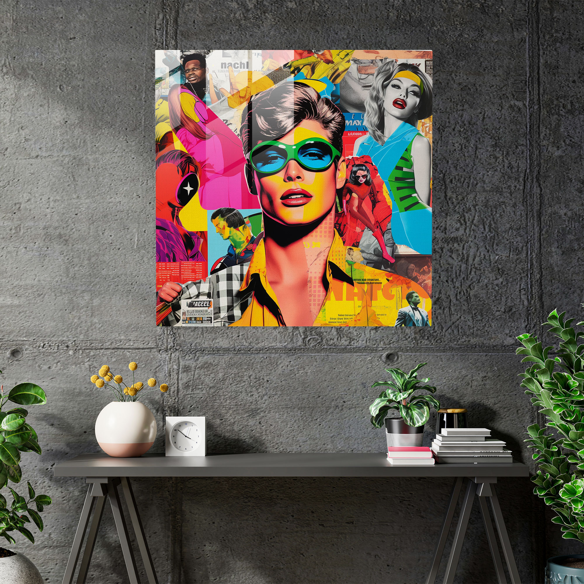 Colorful Explosion Glass Print - Pop Art Collage Glass Wall Art - Home Decoration