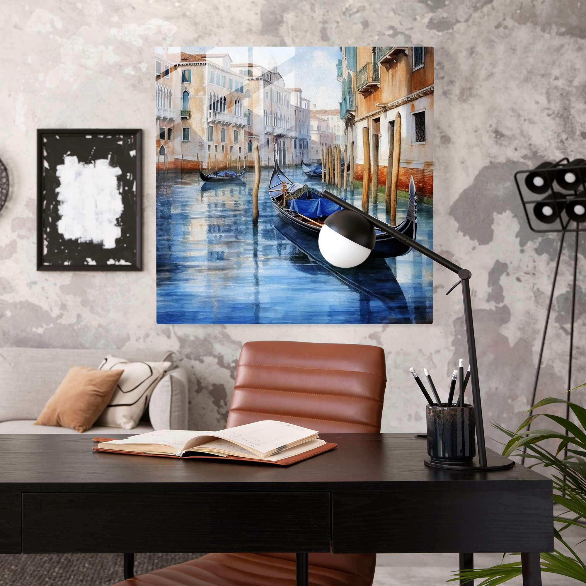 Venezianische Kanalreflexionen - Handgefertigte Glaswandkunst Dekor