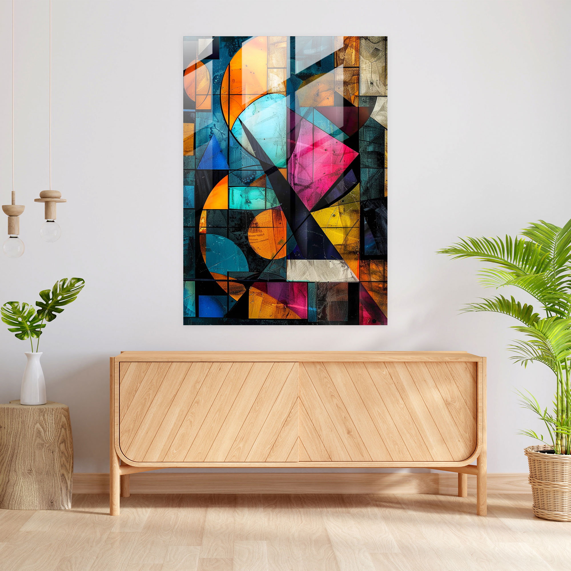 Cubism Geometric Vibrant Glass Print - Cubism, Glass Art, Cubism, Glass Print