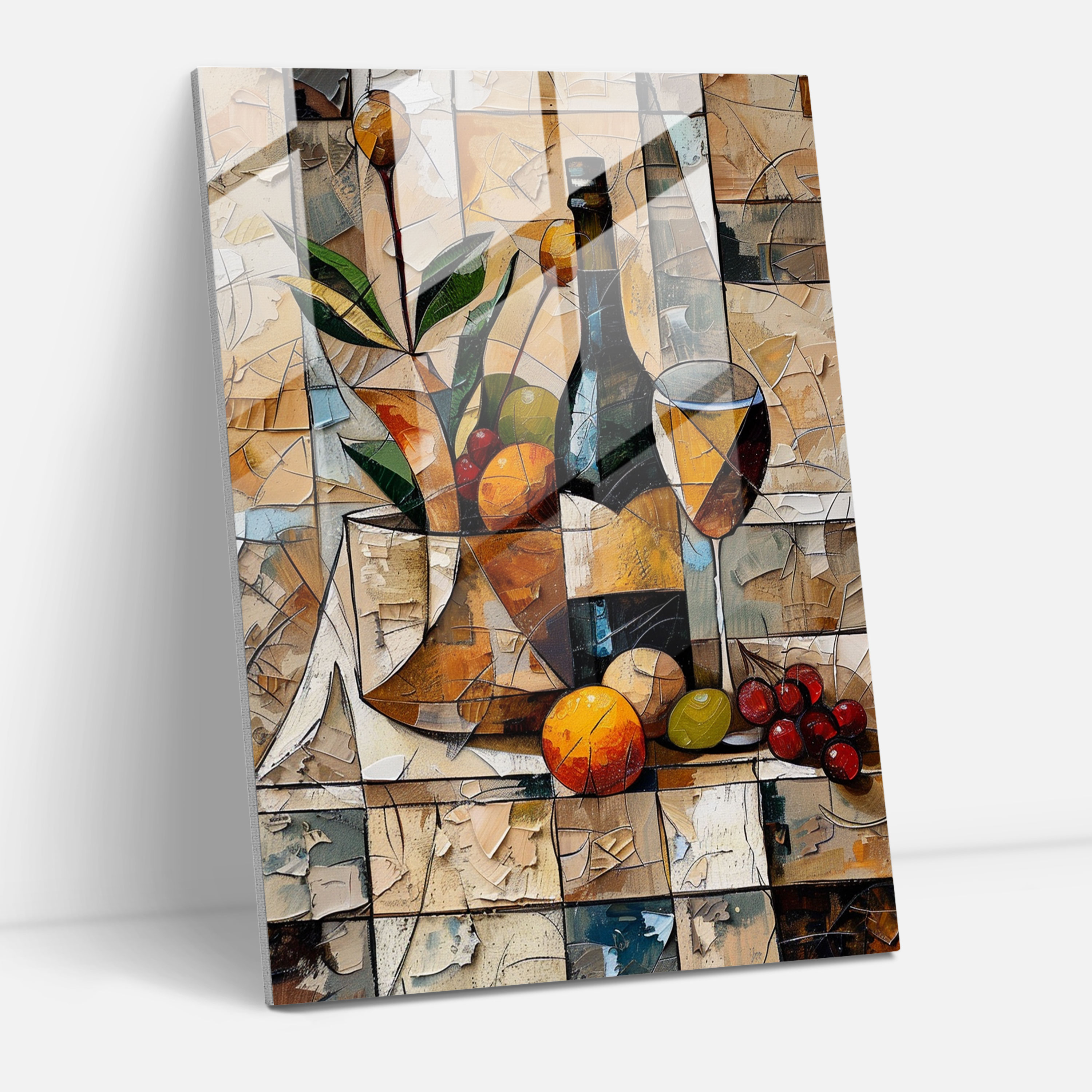 Textured Cubist Still Life Home Decoration - Cubism, Home Decoration, Wall Decoration, Glass Print