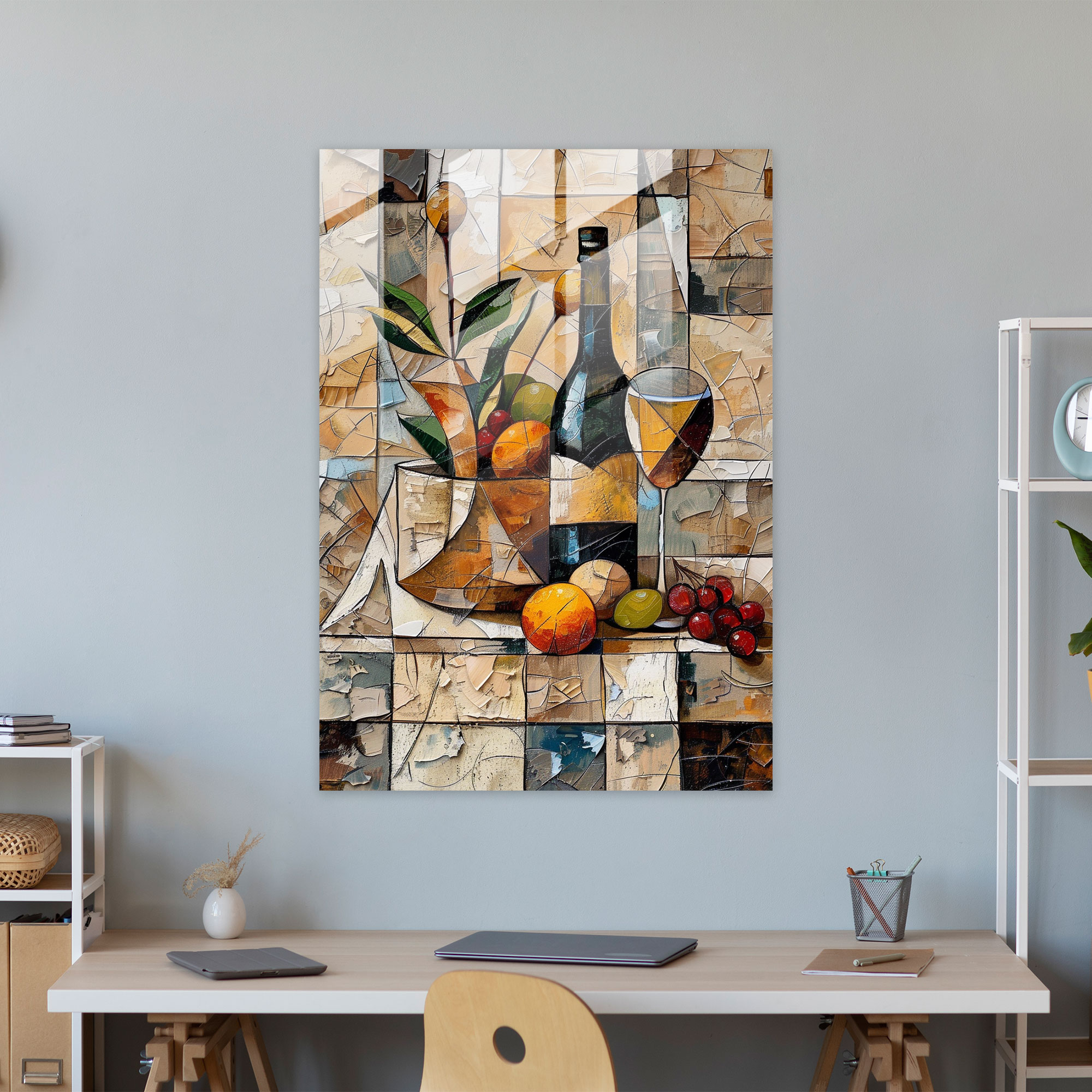 Textured Cubist Still Life Home Decoration - Cubism, Home Decoration, Wall Decoration, Glass Print